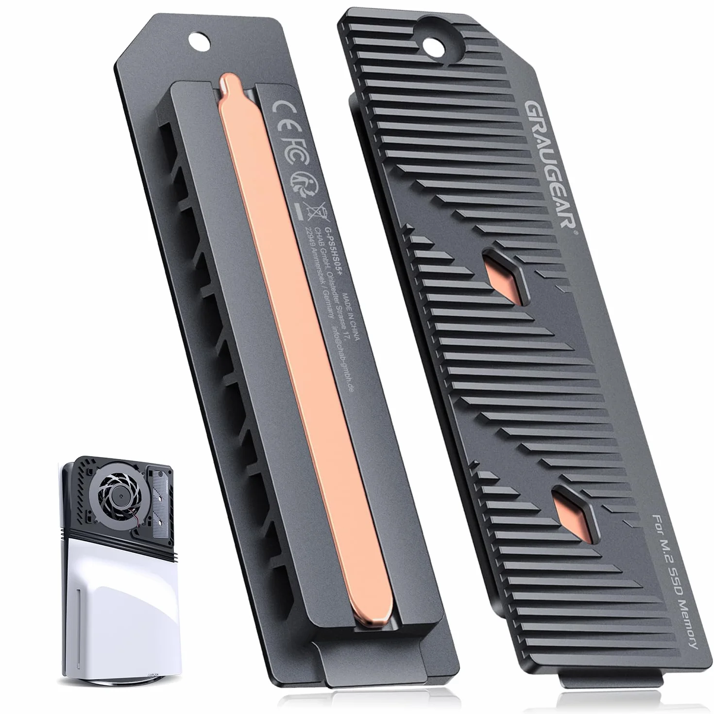 GRAUGEAR Disipador de calor SSD M.2 delgado PS5 Pro/PS5 con Heatpipe, Heatpipe de cobre integrado y aletas de aluminio para refrigeración de alta eficiencia, compatible con NVMe SSD Upgrade para
