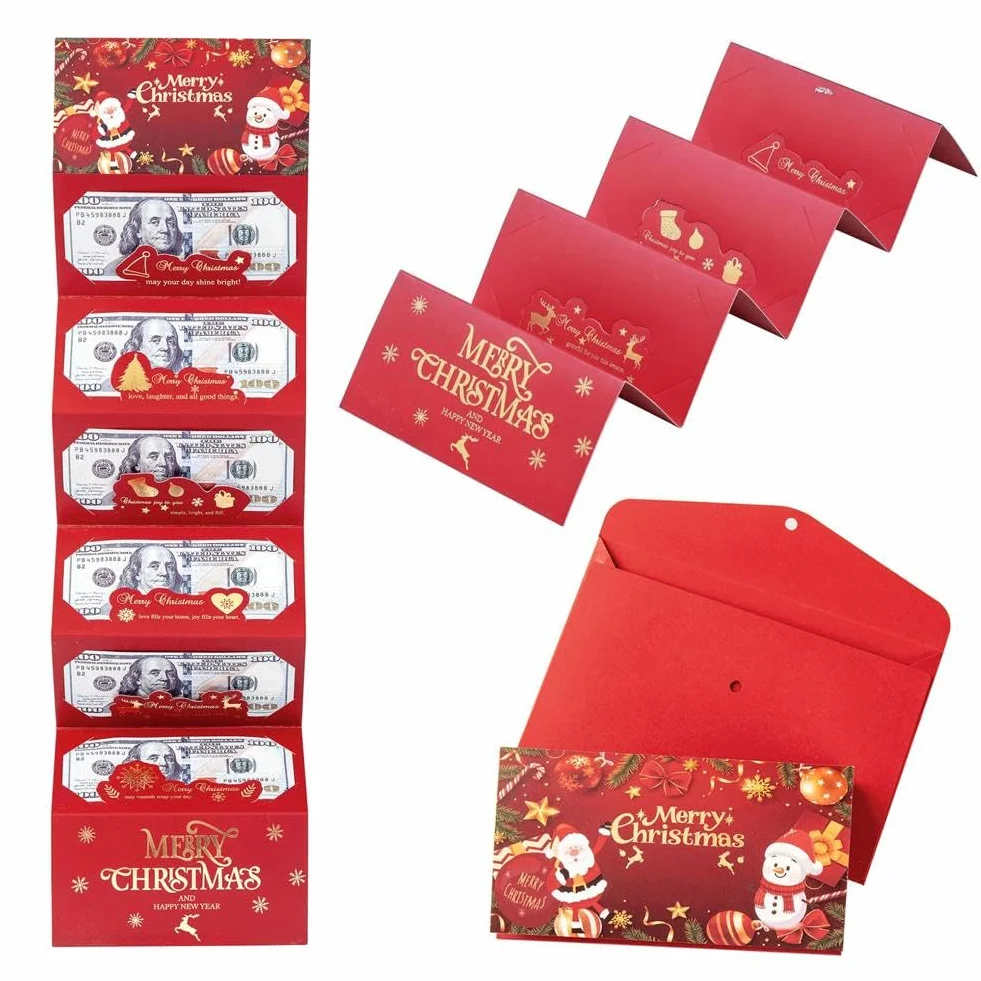 Soporte para dinero de Navidad o tarjetas de regalo con sobres, 6 ranuras para tarjetas de regalo de Navidad, regalos de dinero en efectivo de Navidad, sobre sorpresa de cenizas, para suministros de