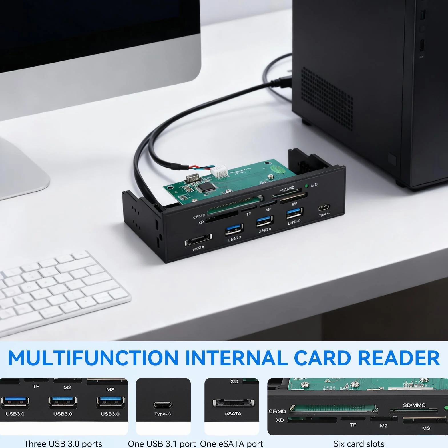 Lector De Tarjetas Interno, Interfaz USB 3.0 De 5,25 Pulgadas PC Panel Frontal Lector De Tarjetas Interno Concentrador Lector De Tarjetas Todo En Uno M2 SD MS XD CF TF Tarjeta Para Caja De Computadora
