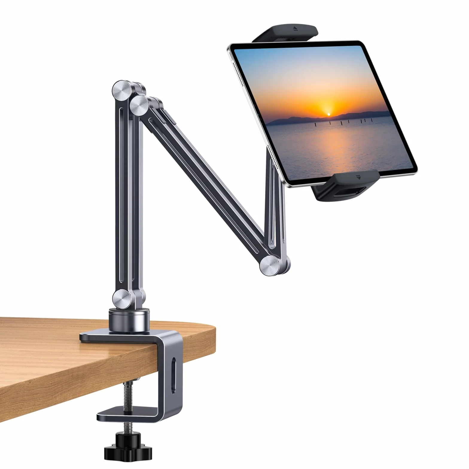 Soporte para tableta para escritorio, soporte ajustable para tablet con soporte de abrazadera, soporte de aluminio de rotación de 360° para iPad, compatible con dispositivos de 4 a 12.9