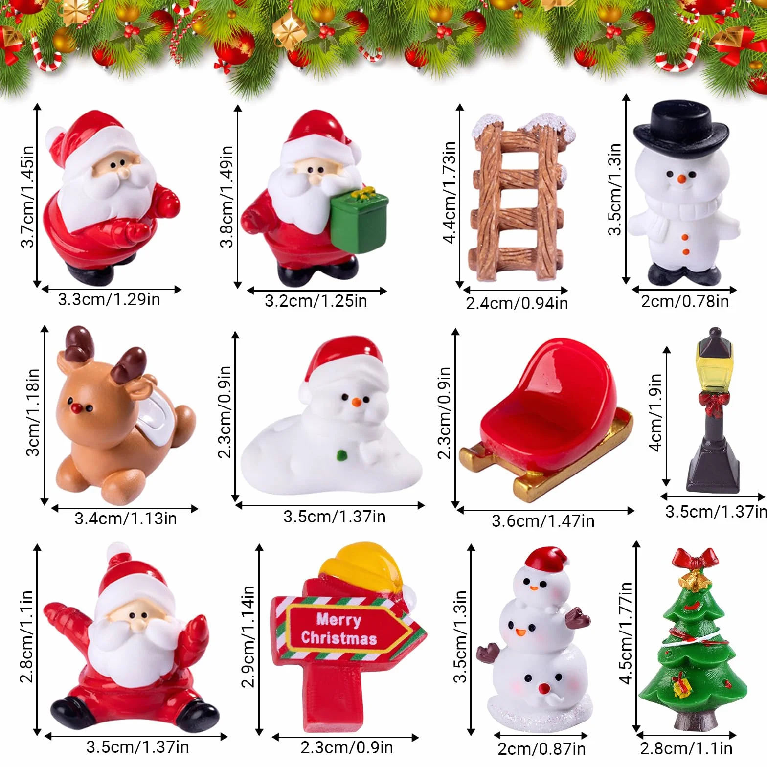 Figuras Navideñas de Resina Set de 12 - Mini Decoración Navidad para Casa