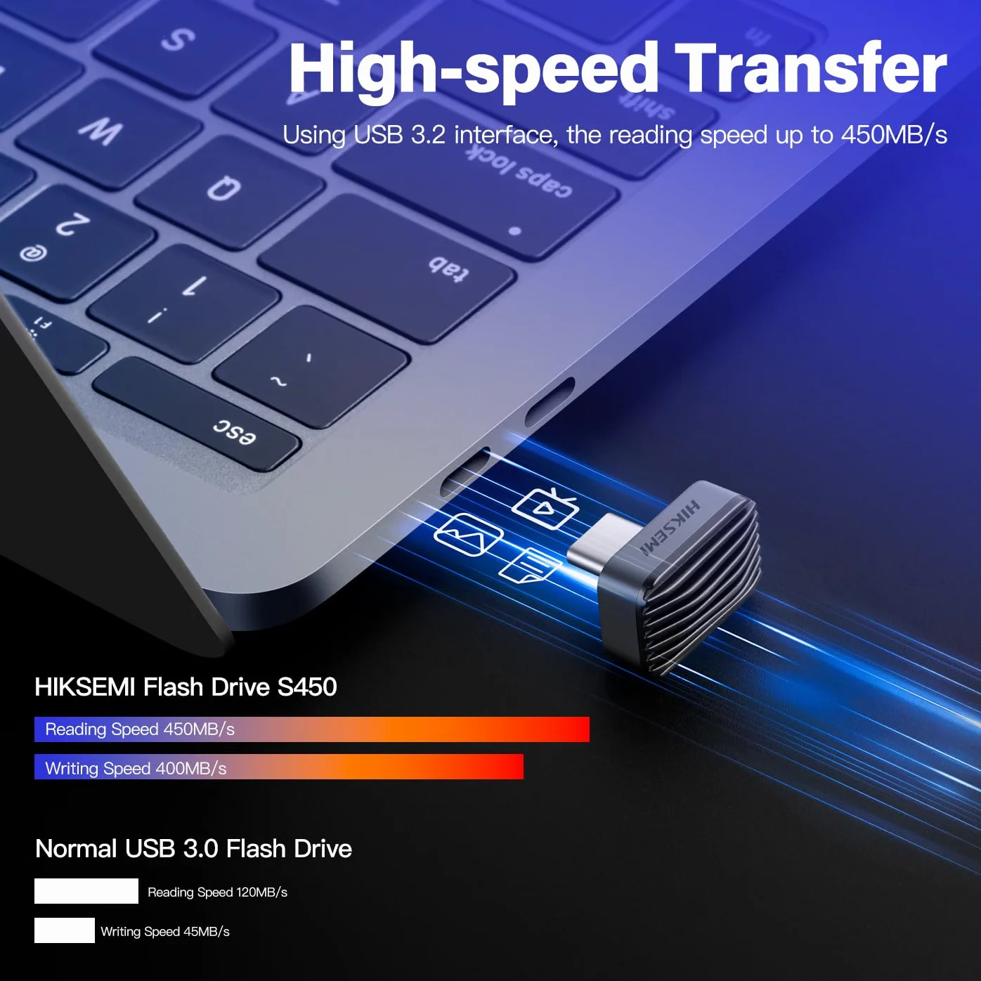 HIKSEMI Pendrive 256GB, USB 3.2 Memoria USB Velocidad de hasta 450 MB/s, Mini USB Type-C SSD Externo para iPhone 15/16/17, Tablets, Mac, TV, Audio para automóvil, Android