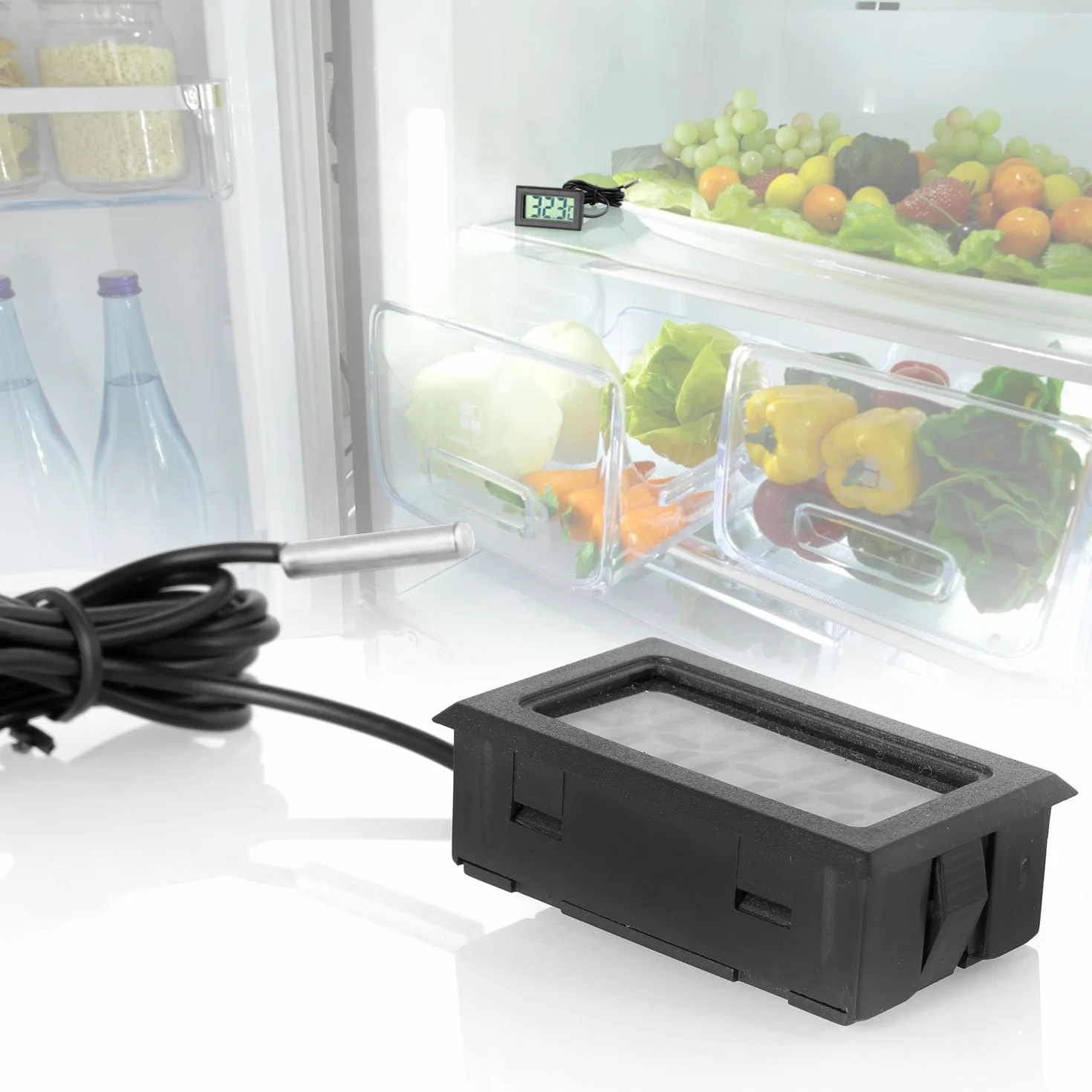 ARCELI Digital LCD Thermometer Control de temperatura con sonda externa para refrigerador Aquarium - Negro
