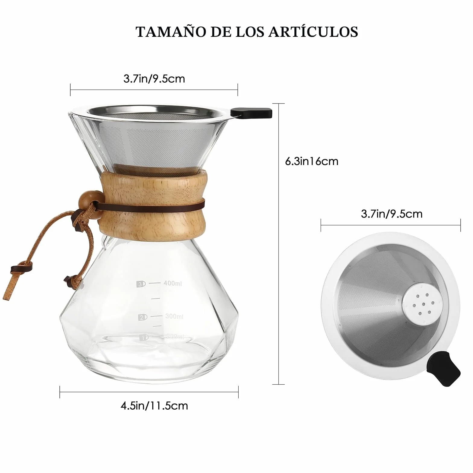 Cafetera de Goteo Lalord con Filtro de Acero Inoxidable Reutilizable, Jarra de Vidrio de Borosilicato, 400 ml