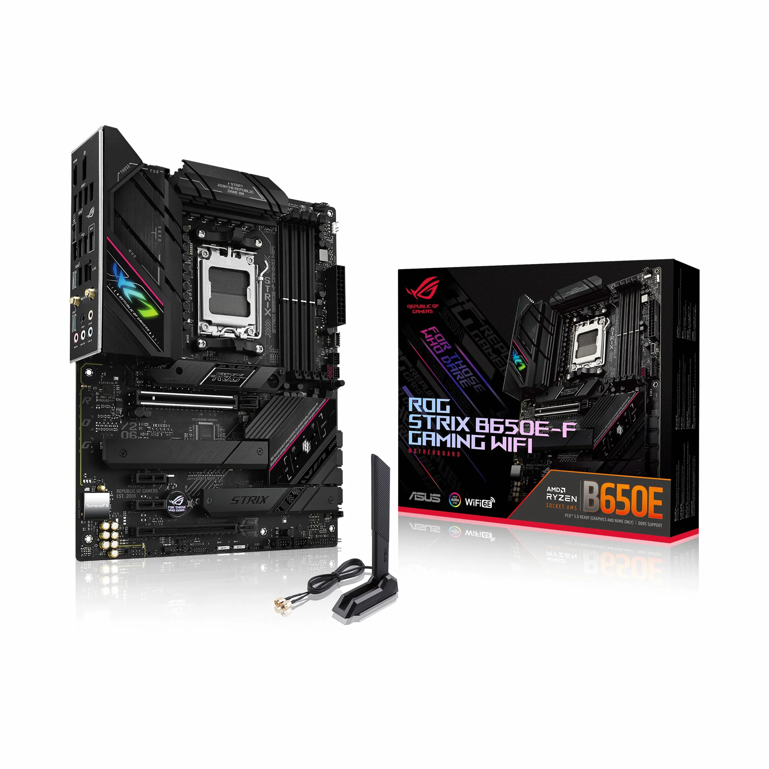 ASUS ROG Strix B650E-F Gaming WiFi, Placa Base AMD Ryzen AM5 ATX (VRM de 12 + 2 Fases, DDR5, 3 Ranuras M.2, PCIe 5.0, WiFi 6E, 2.5G LAN, USB 3.2 Gen 2x2 de Tipo C, Aura Sync RGB)