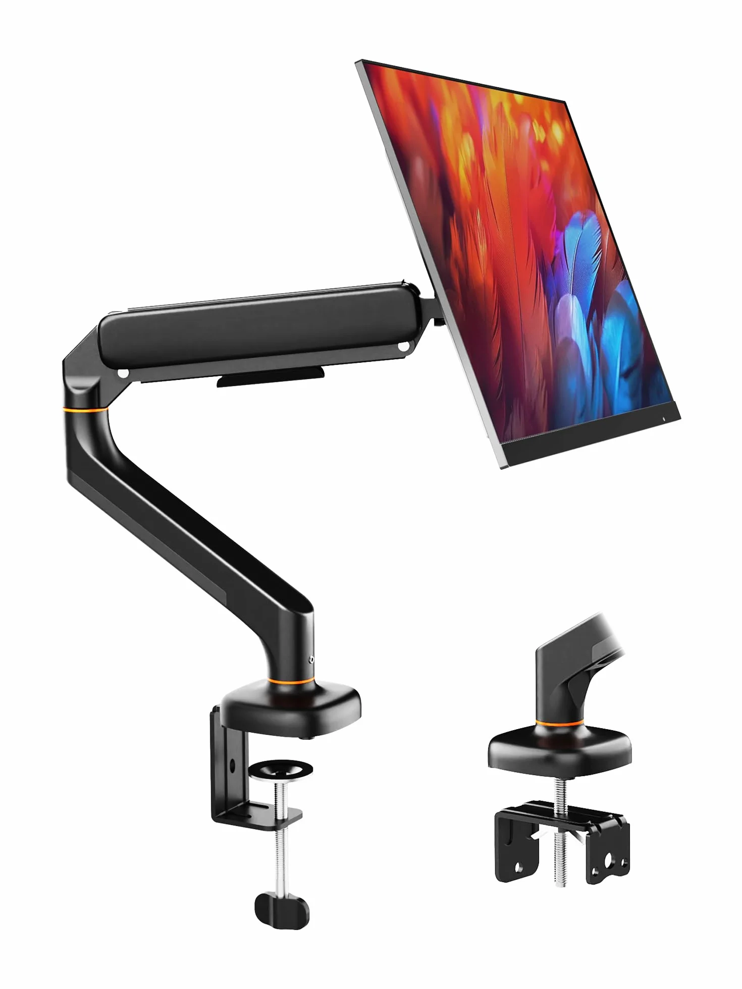 Ibergrif Soporte de Monitor Escritorio para Pantallas de 13-32 Pulgadas, Brazo de Monitor Ajustable en Altura con Muelle de Gas, Inclinación, Giratorio, Rotar, Gestión de Cables, VESA 75/100mm -Negro