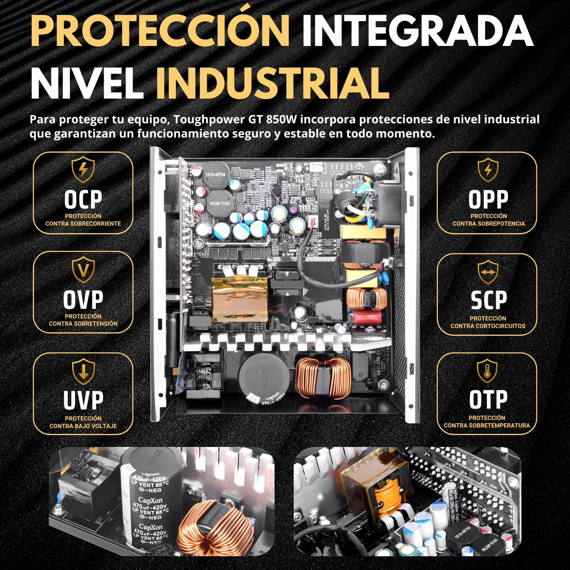 Thermaltake Toughpower GT 850W | Fuente de Alimentación Totalmente Modular ATX 3.1 | PCIe 5.1 12V-2x6 Nativo | 80 Plus Gold | Ventilador 120mm Silencioso | Smart Zero Fan | 5 Años Garantía | Negro