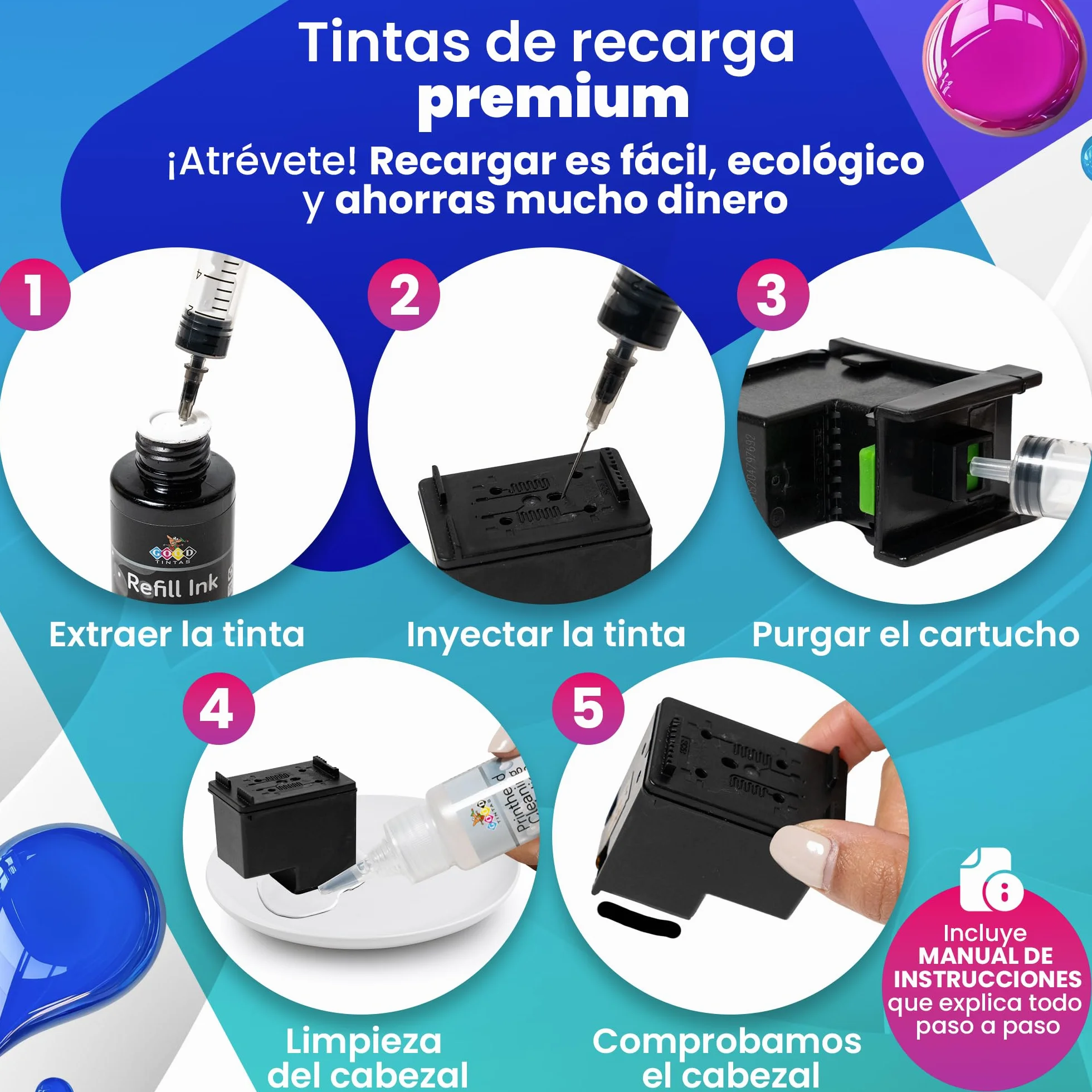 Kit de Recarga de Tinta Compatible para Cartuchos de Tinta Canon PG-540 CL-541 PG-560 CL-561 540XL 541XL 560XL 561XL PG40 50 CL41 51 Incluye 500 ML Tintas +Accesorios+ 50ml Limpia Cabezal