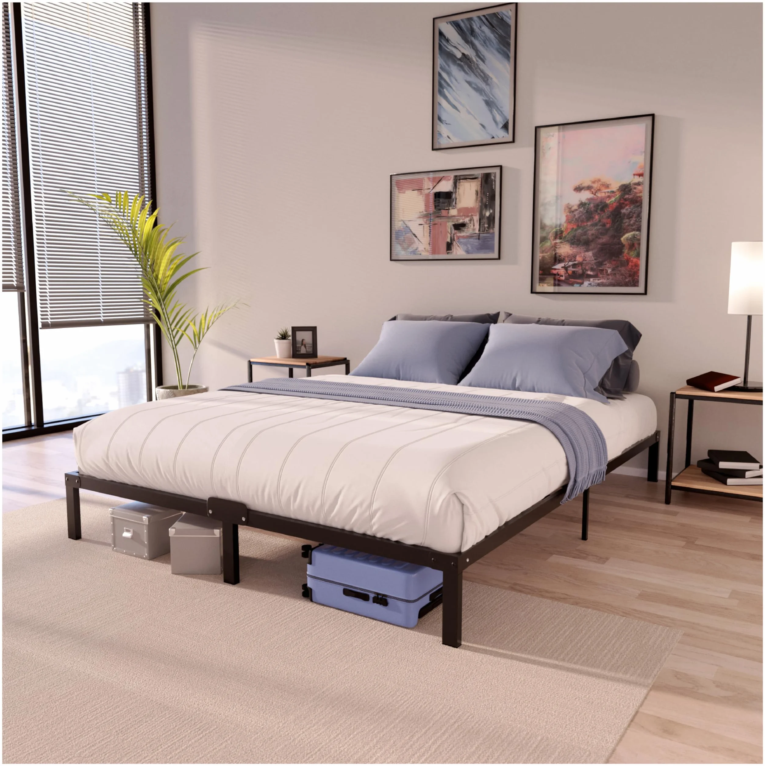 Dreamzie Cama 135x190 cm de Metal Negro, Altura 35cm – Somier, Montaje Fácil y Rápido, Estructura Estable y Diseño Elegante