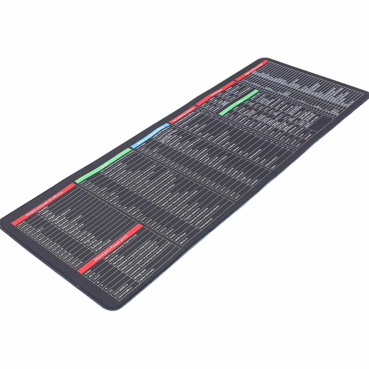 Alfombrilla y Superficie de Tela para Ratón Extragrande Atajos de Teclado de Excel, Base Antideslizante de Goma para Gaming y Trabajo