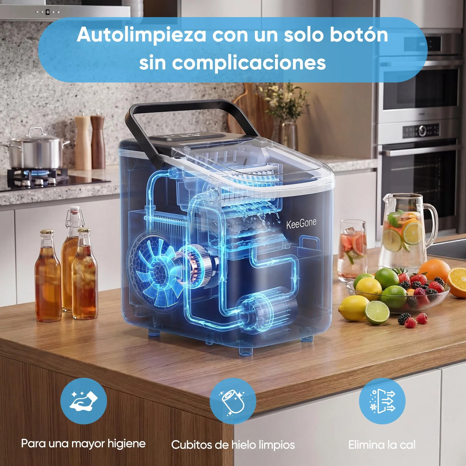 Máquina de cubitos de hielo pequeña 1,2 L 9 cubos 6 min 10 kg/24 h negro con mango portátil