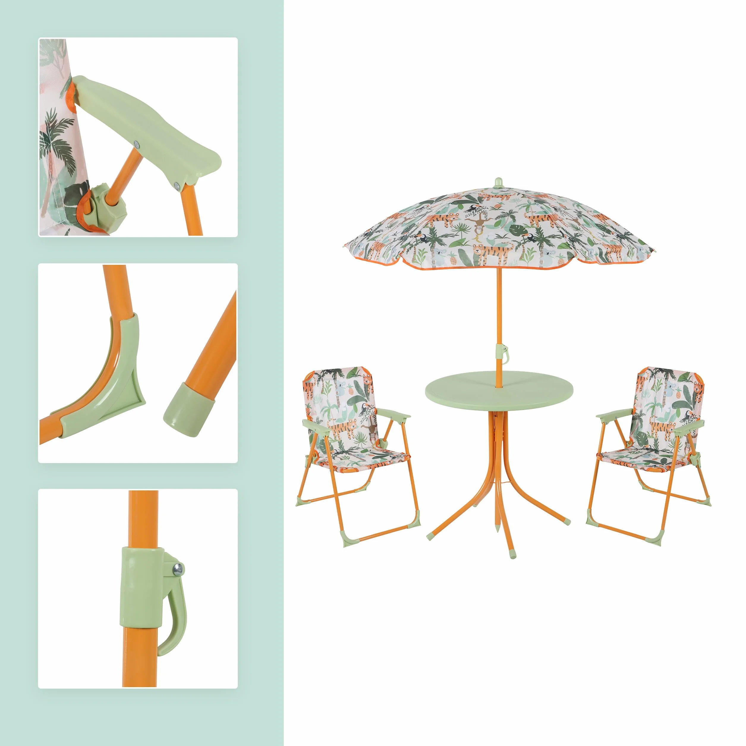 Relaxdays Mobiliario Infantil Jardín Sombrilla Sillas Plegables Mesa Niños 126x100x100 cm