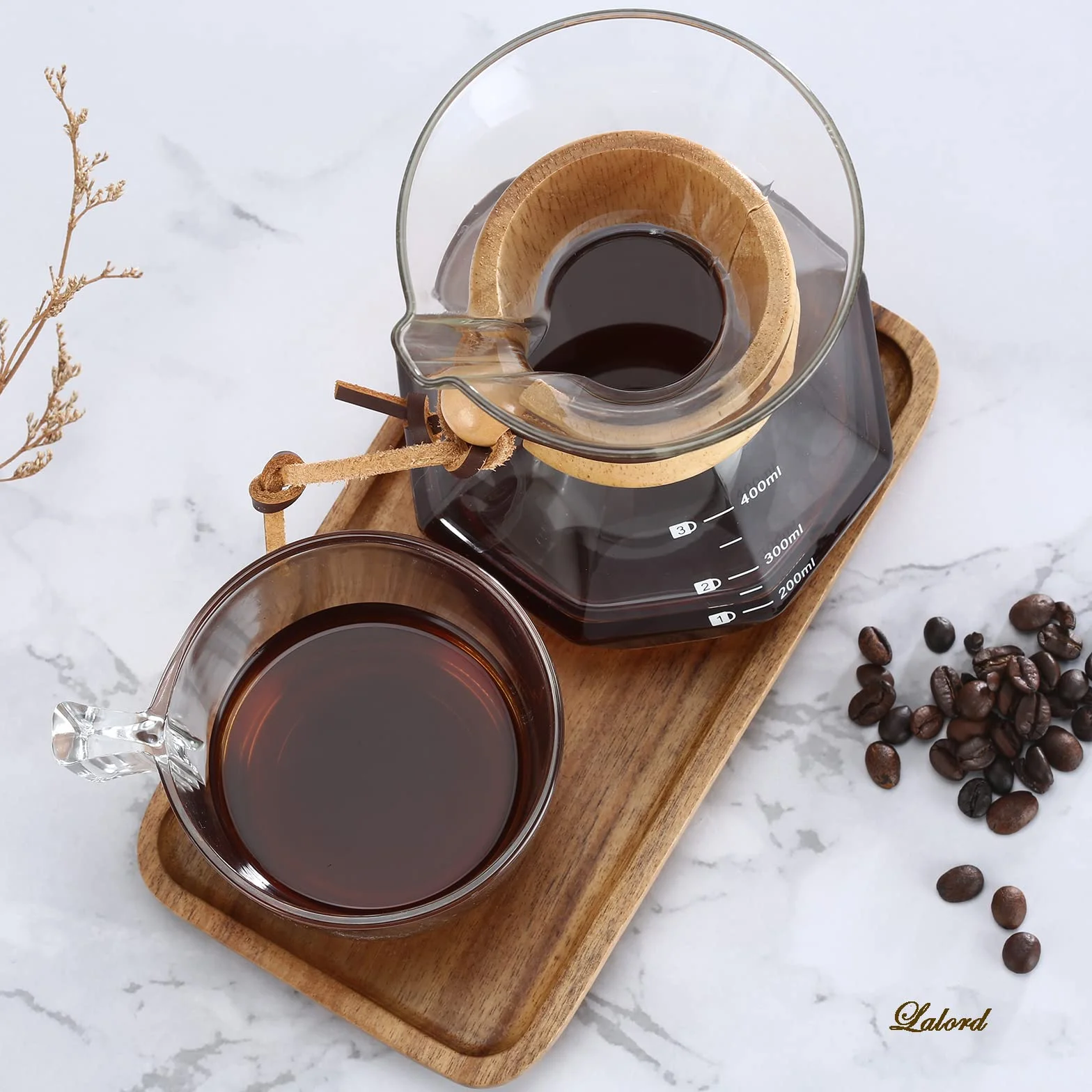 Cafetera de Goteo Lalord con Filtro de Acero Inoxidable Reutilizable, Jarra de Vidrio de Borosilicato, 400 ml