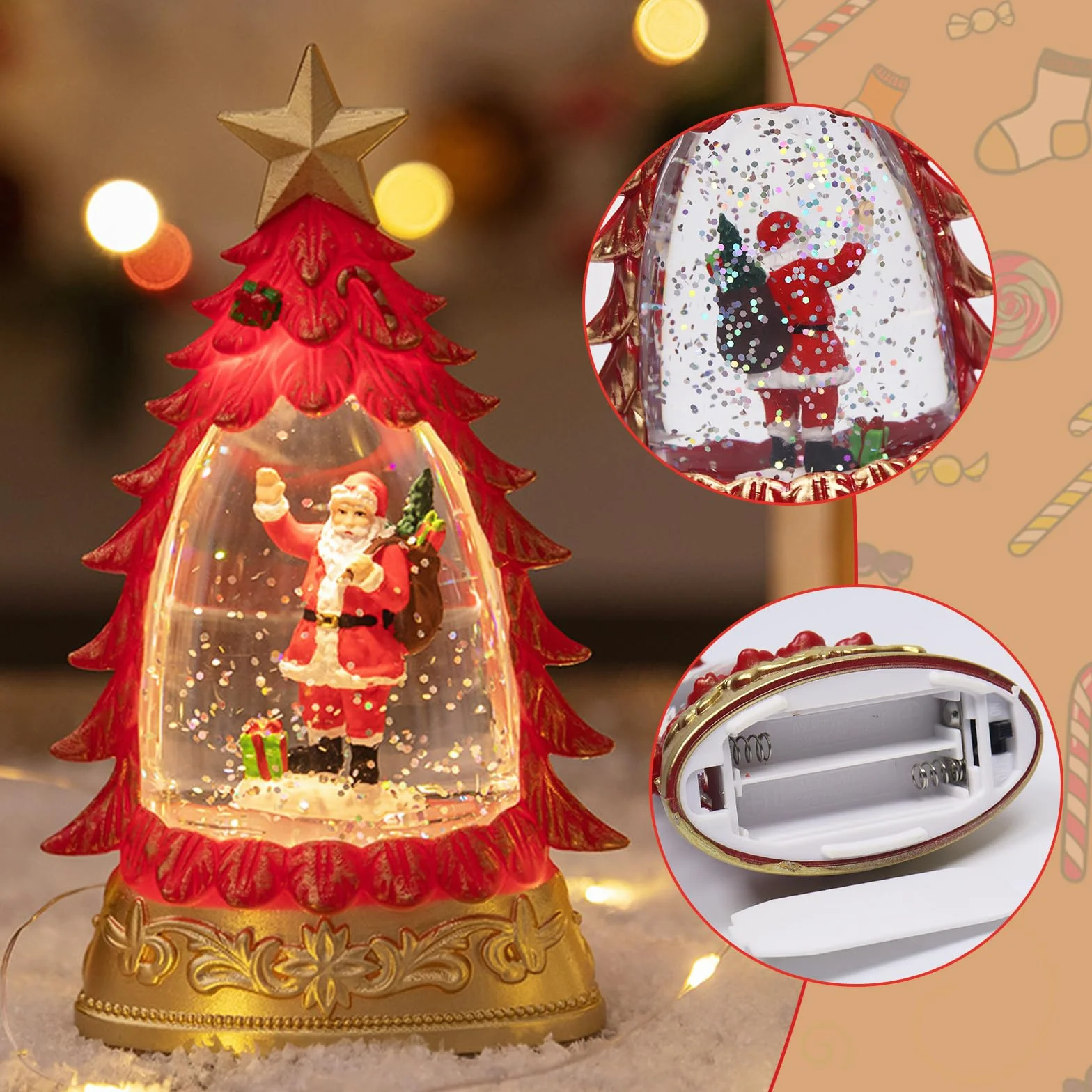 Bola de nieve LED Navidad farol tormenta nieve decoración navideña