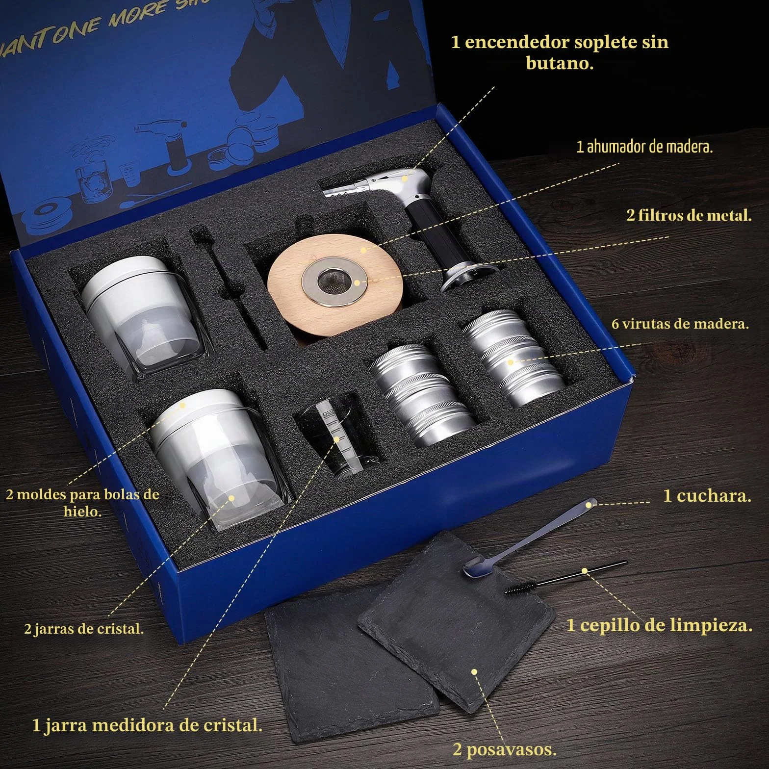 CWLAKON Kit de Fumador de Cóctel con Antorcha para Whisky Bourbon Old Fashioned con 6 Chips de Madera