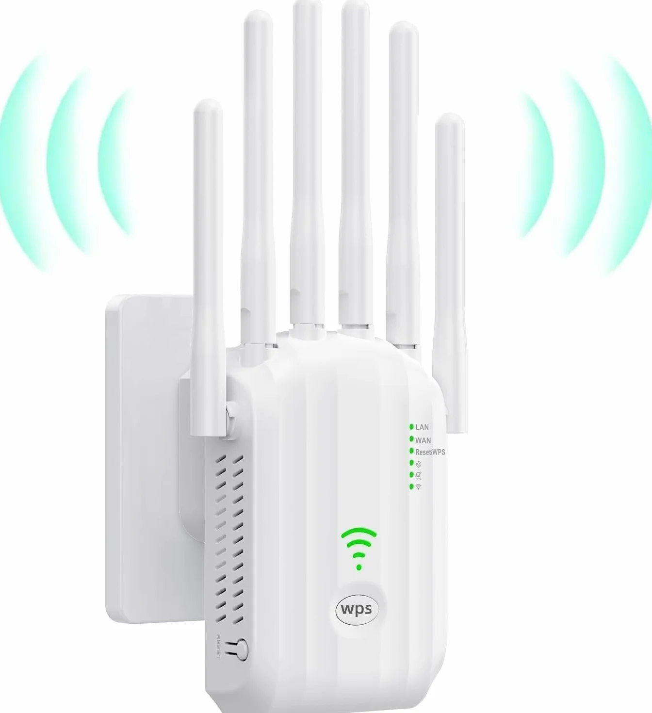 Repetidor WiFi,Amplificador señal WiFi Potente,6 Antenas,2 Puertos LAN,Cobertura Total de 360°,Cobertura de hasta 11800Sq.Ft,repetidor WiFi Largo Alcanc,para oficinas y hogares,Easy (Blanco)