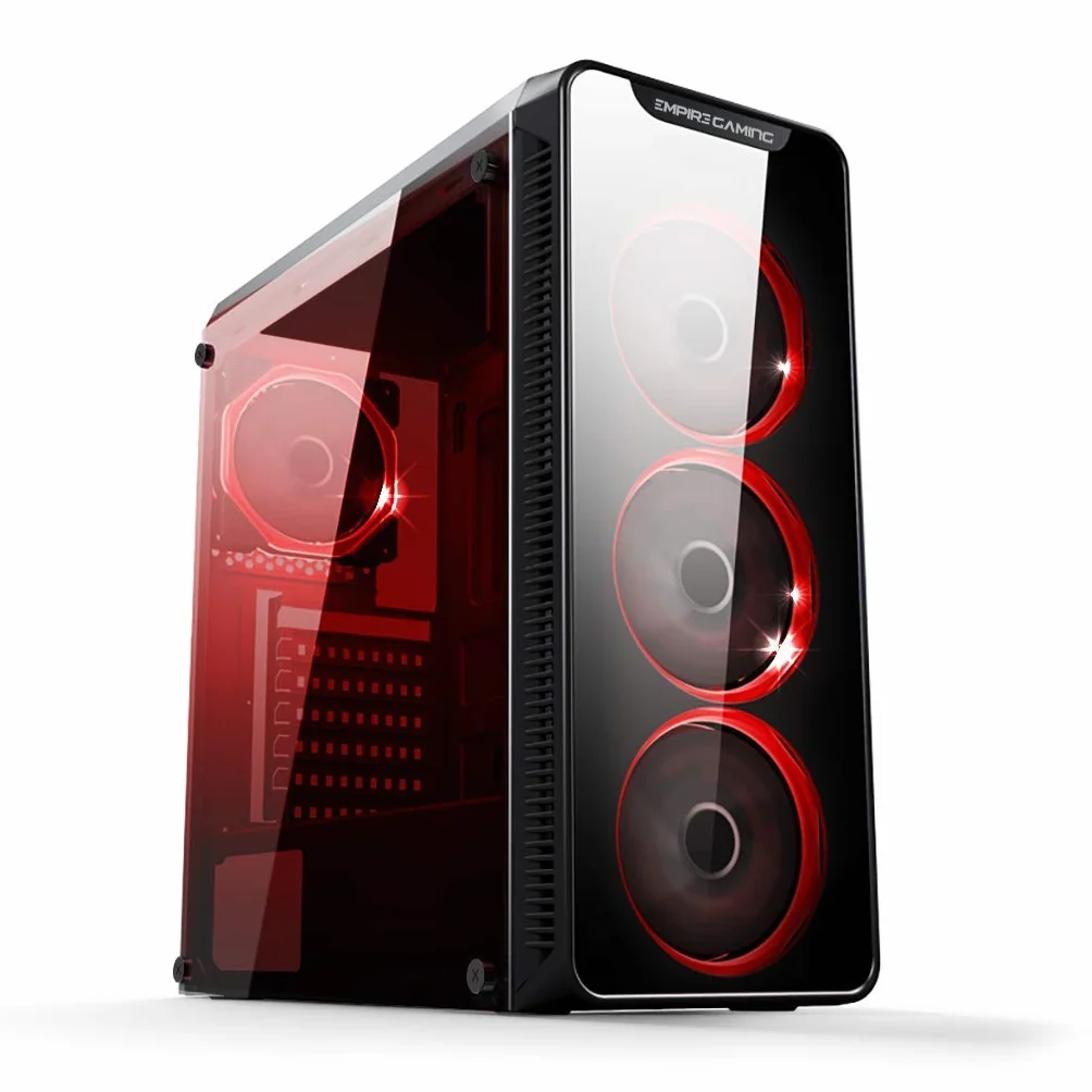 EMPIRE GAMING Warmachine - Caja PC Gamer –Torre Mediana ATX - 4 Ventiladores silenciosos - LED RGB Dual Ring: retroiluminación 11 Modos - Parte Delantera y Pared de Vidrio Templado