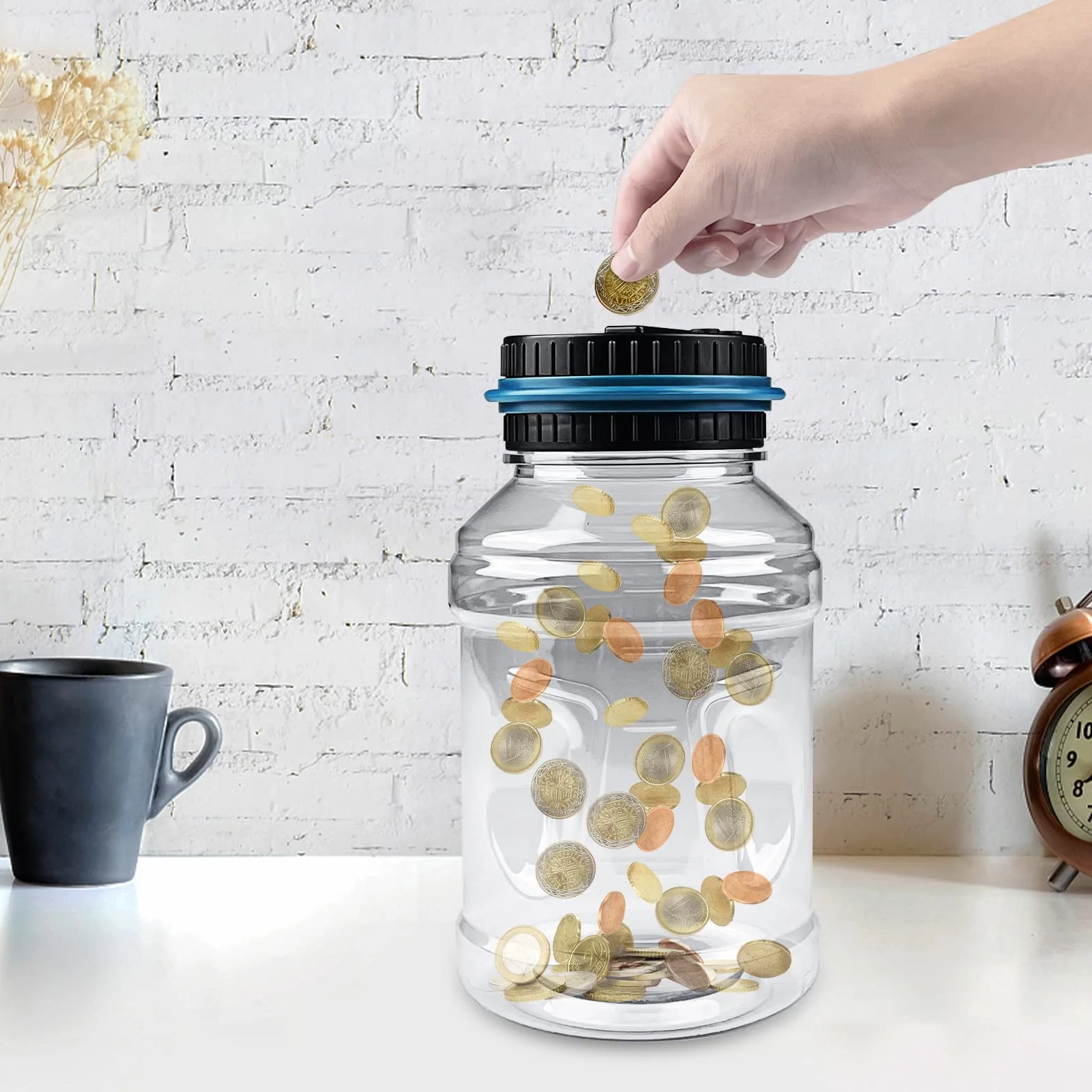 Hucha Electrónica Adulto con Pantalla LCD, Contador Automático de Monedas Euros, Alcancía Digital Transparente Gran Capacidad Caja de Dinero (1.8L)