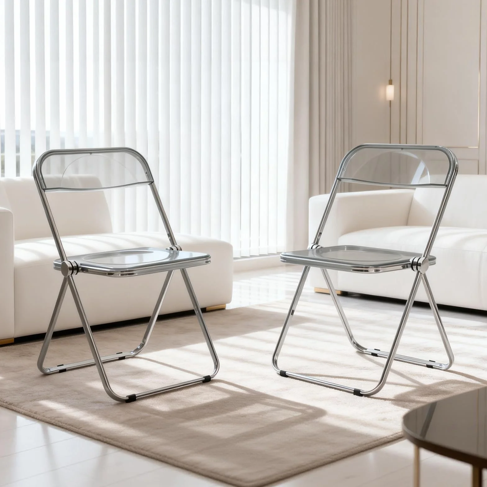 Silla Plegable Acrílica Transparente Moderna Gris Apilable Ahorra Espacio