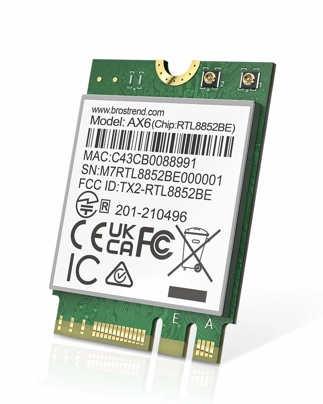 BrosTrend WiFi 6 Tarjeta de Red WiFi para Portátil, 1800Mbps Tarjeta WiFi y Bluetooth 5.2 Doble Banda 5GHz / 2.4GHz, M.2 Inalámbrico Tarjeta WiFi PC Soporte Windows 10/11 (64bit), Vida ÚTI Protección