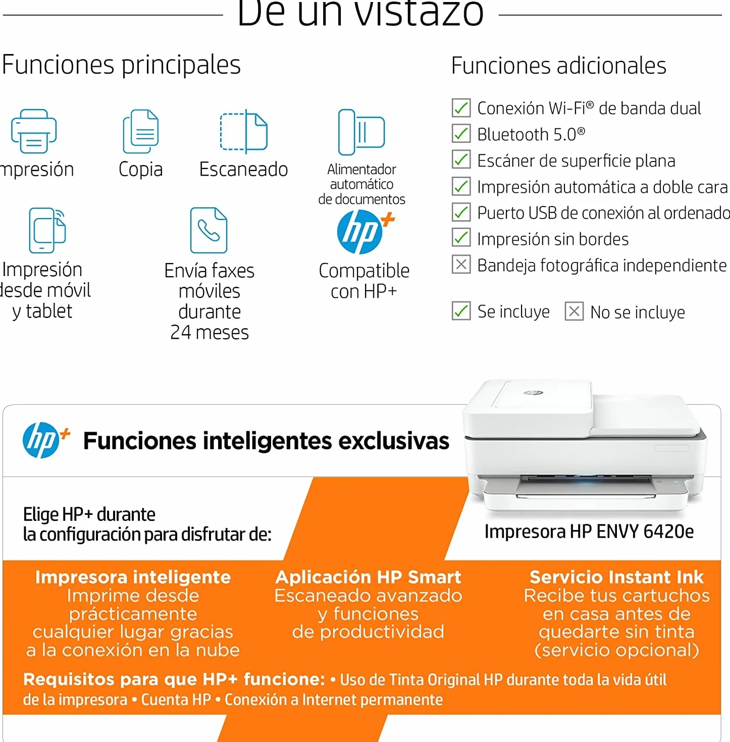 HP Impresora Multifunción Envy 6420e - 6 Meses de impresión Instant Ink
