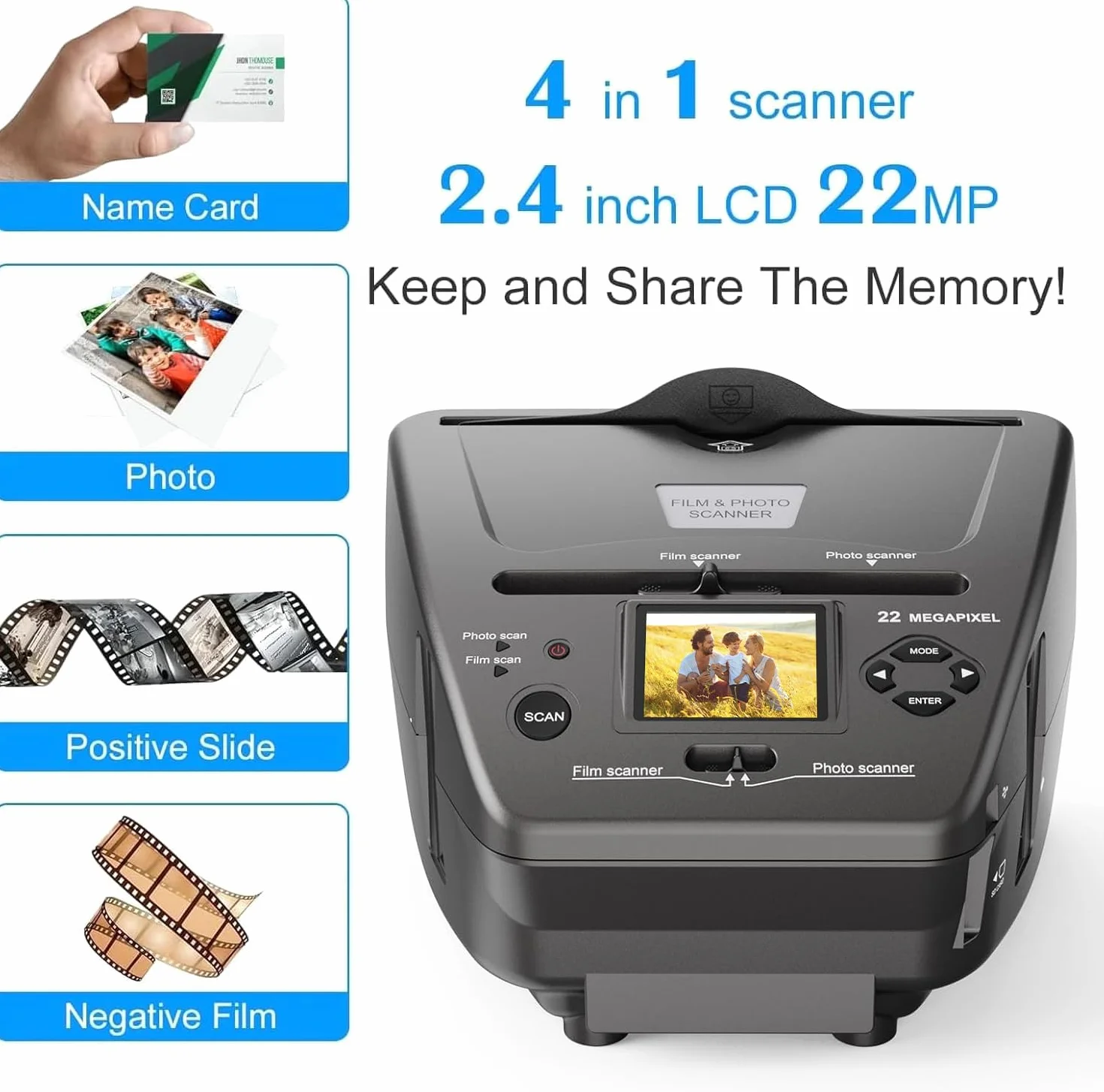 Escáner múltiple para Fotos, Diapositivas y negativas, Convierte Fotos negativas de 35 mm a Formato JPEG Digital, Software de edición de imágenes y Tarjeta de Memoria de 4 GB incluida