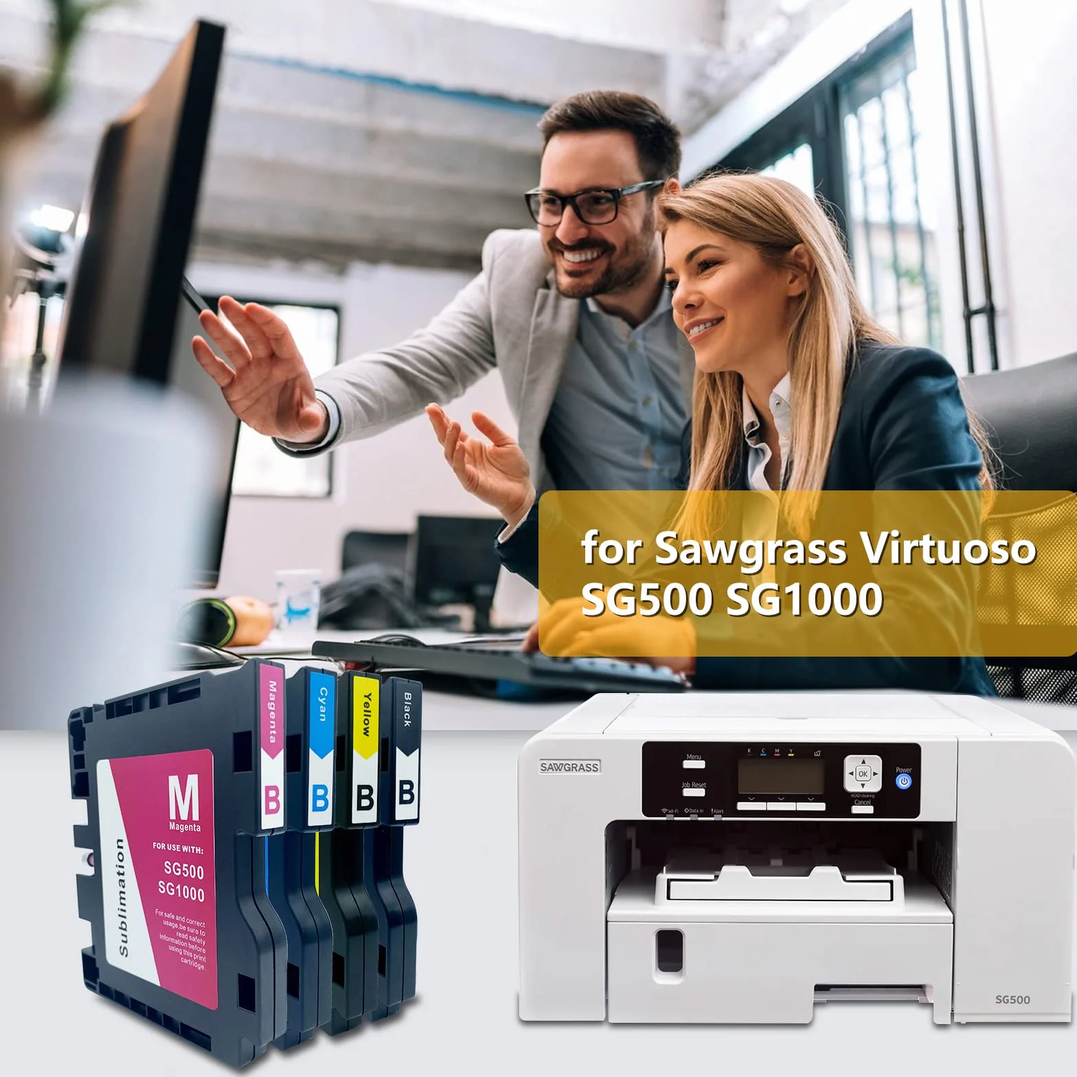 Cartuchos de tinta de sublimación compatibles con impresora Sawgrass Virtuoso SG500 SG1000, 4 colores (negro, cian, magenta, amarillo) (versión A)