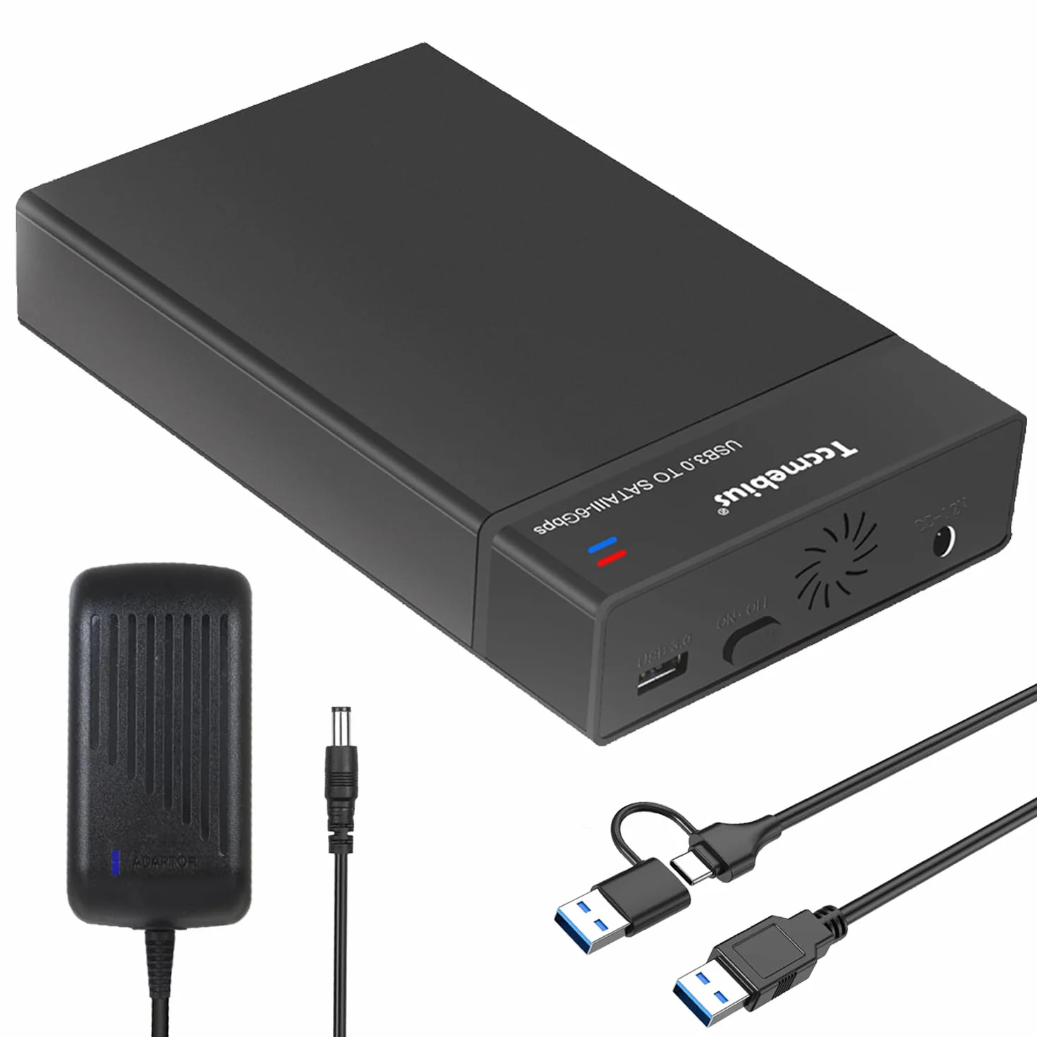 Carcasa Disco Duro, USB 3.0 Caja 3.5 Externo para 2,5 3,5 Pulgadas SATA HDD SSD hasta 22TB, con Adaptador de Corriente 12V3A Cable USB A/C, Soporte UASP Función de sueño automática (TCC-S8)