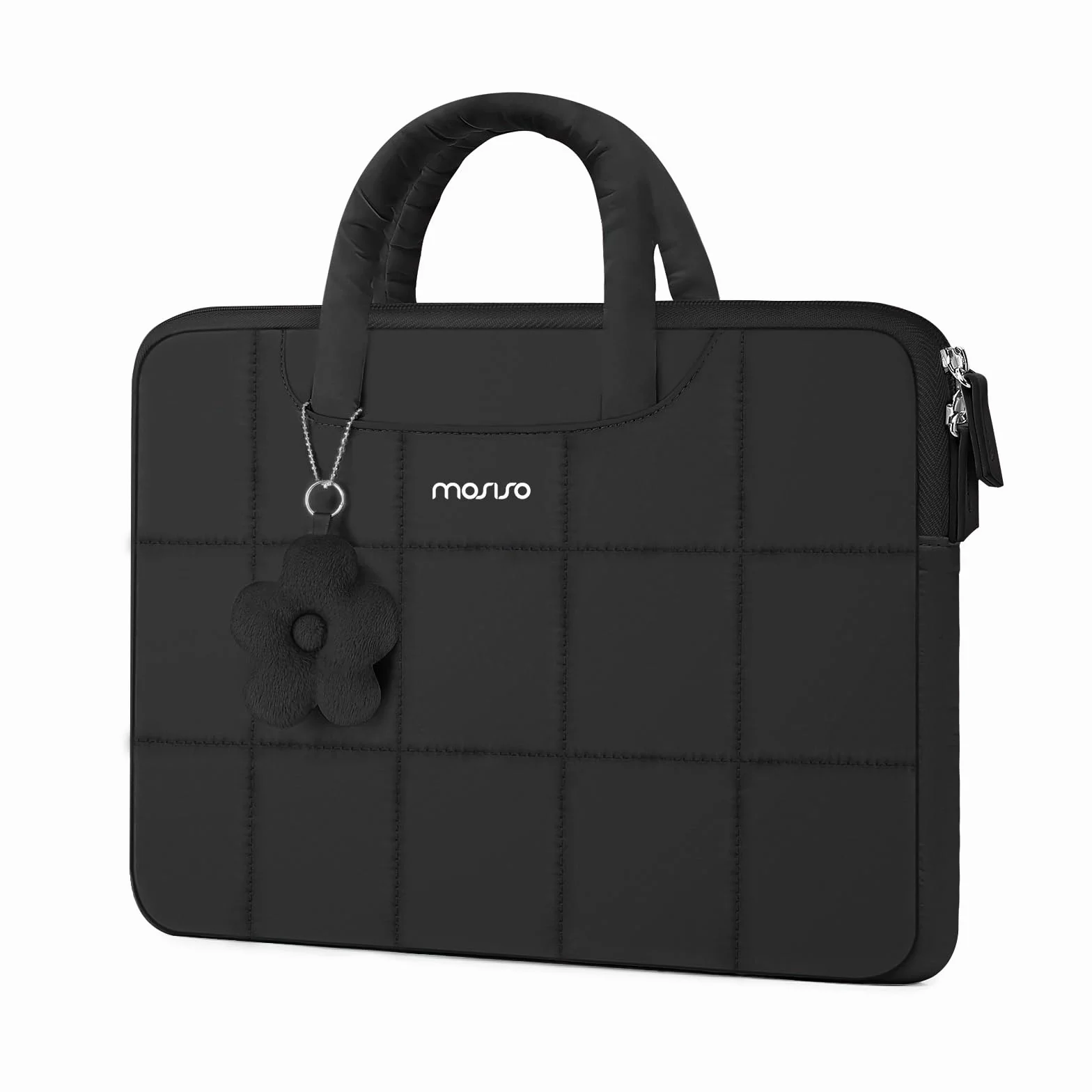 MOSISO Funda Portátil 13-14 Pulgadas, 13,3 Pulgadas Laptop Bolsa Compatible con MacBook Neo/Air 13 13,6/ Pro 13/14,HP, Rectángulo Acolchado Bolsa Ordenador con Asa y Colgante Flores,Negro