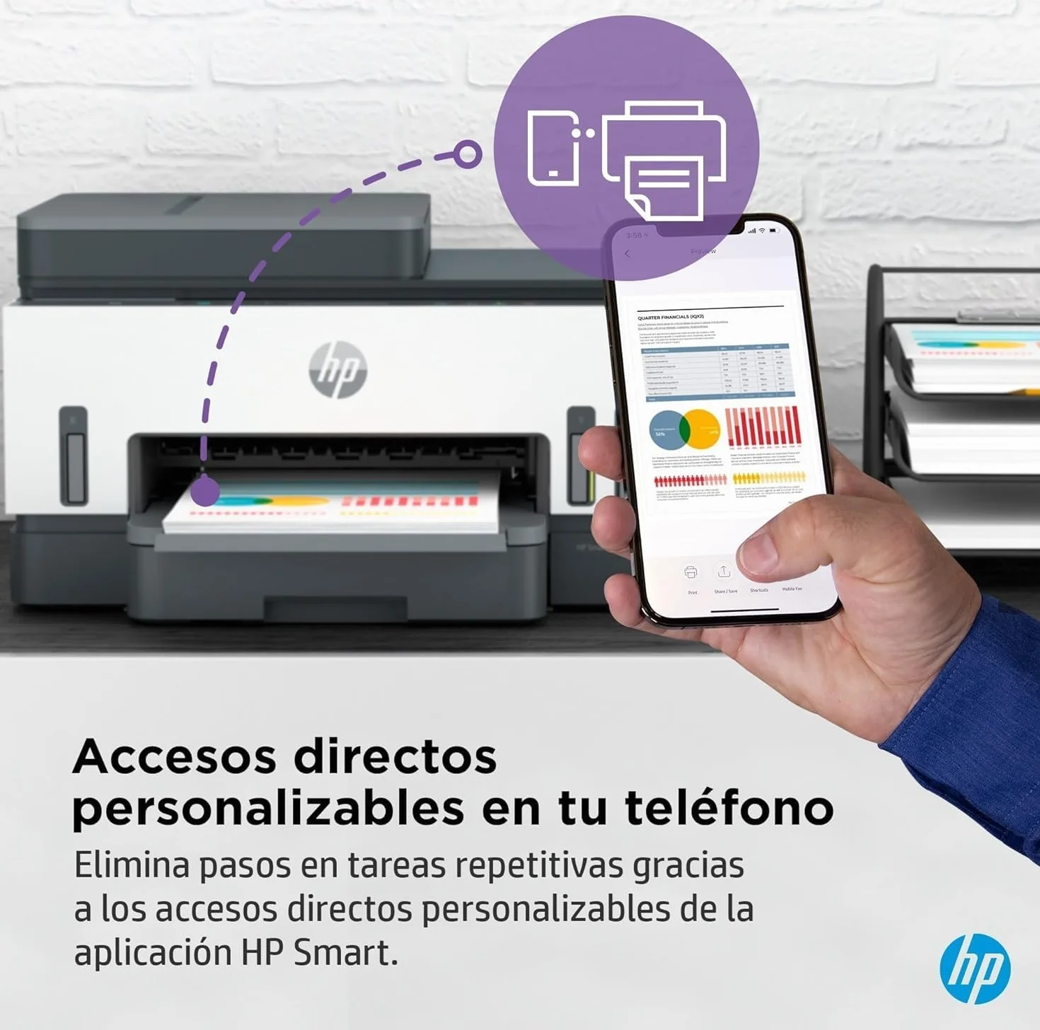 HP Smart Tank 7305 28B75A -Impresora A4 Multifunción con Deposito de Tinta Recargable, Impresión a Color, Escaner, Copiadora, Wi-Fi, Smart App, Blanca y Gris Oscuro