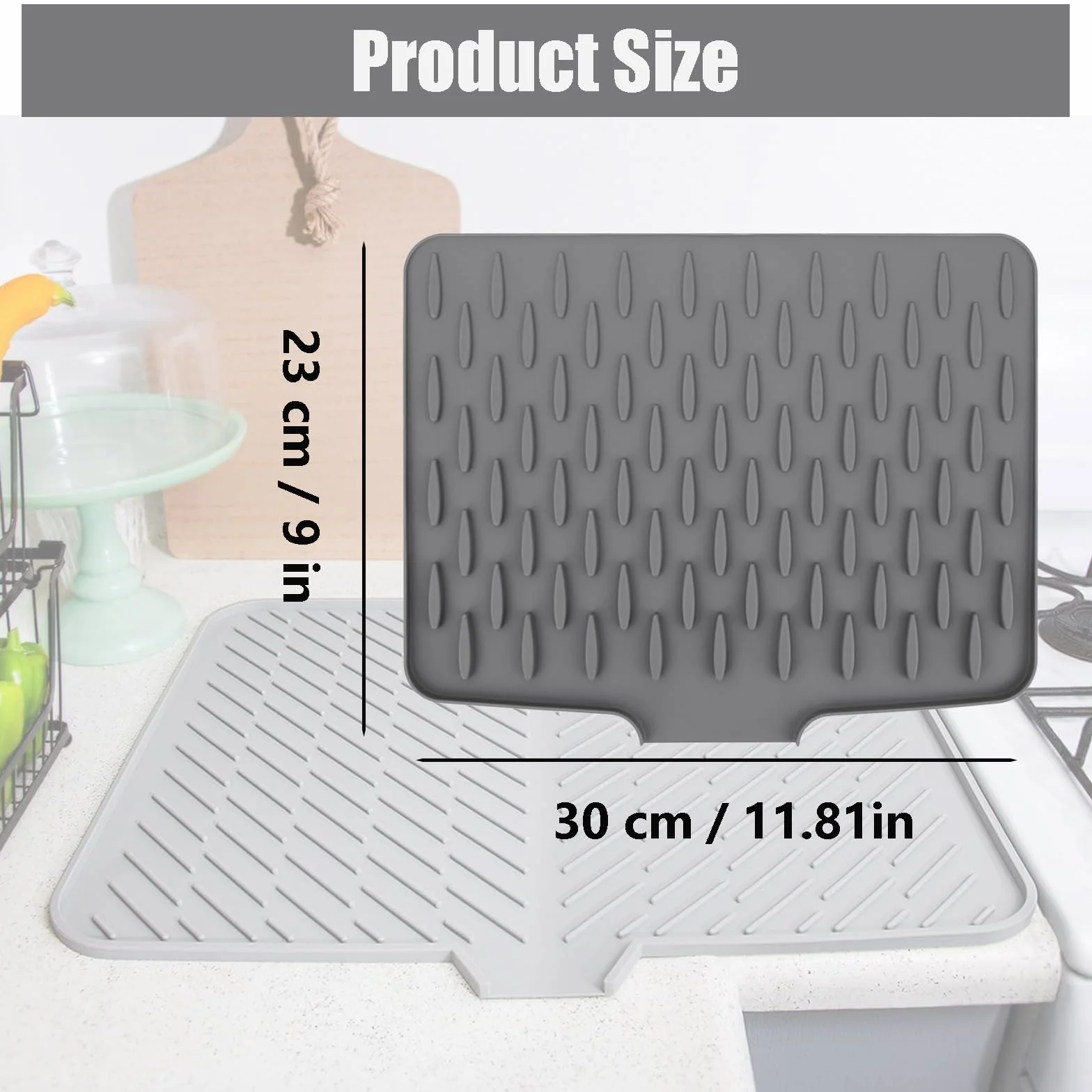 Alfombrilla de Goteo de Silicona 26x32cm, Antideslizante, Tapete de Secado Gris Claro