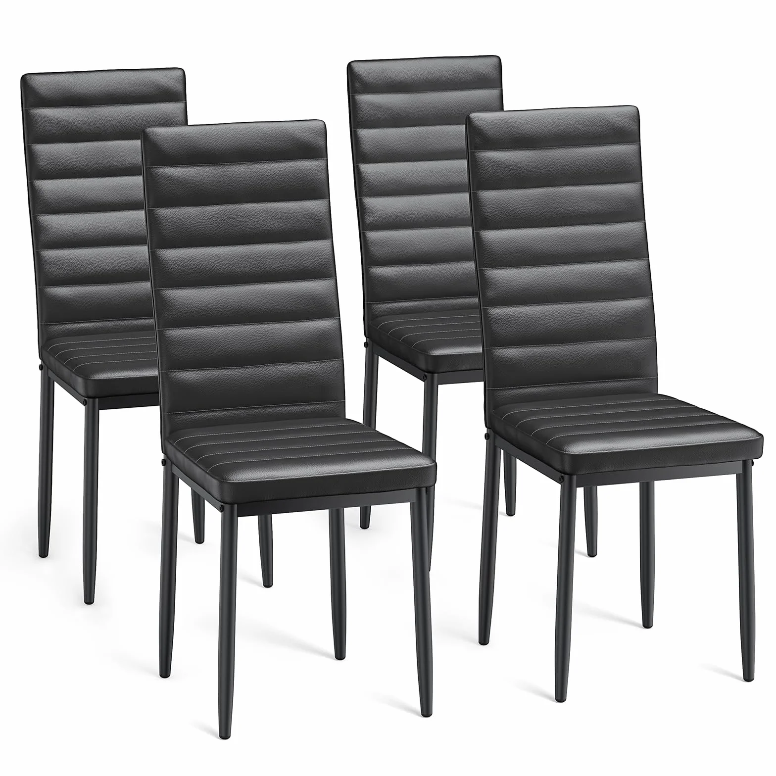 Bealife Sillas de Comedor Modernas (Juego de 4), Tapizadas en Piel Sintética PU, Respaldo Alto Ergonómico para Salón y Cocina, Negro