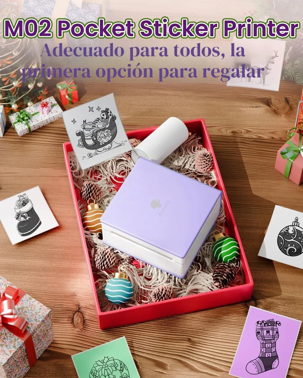 Phomemo M02 Mini Impresora fotográfica portátil, Impresora inalámbrica Bluetooth para Smartphone, pequeña Impresora térmica para teléfonos & tabletas, cumpleaños de Navidad para niños,Morado