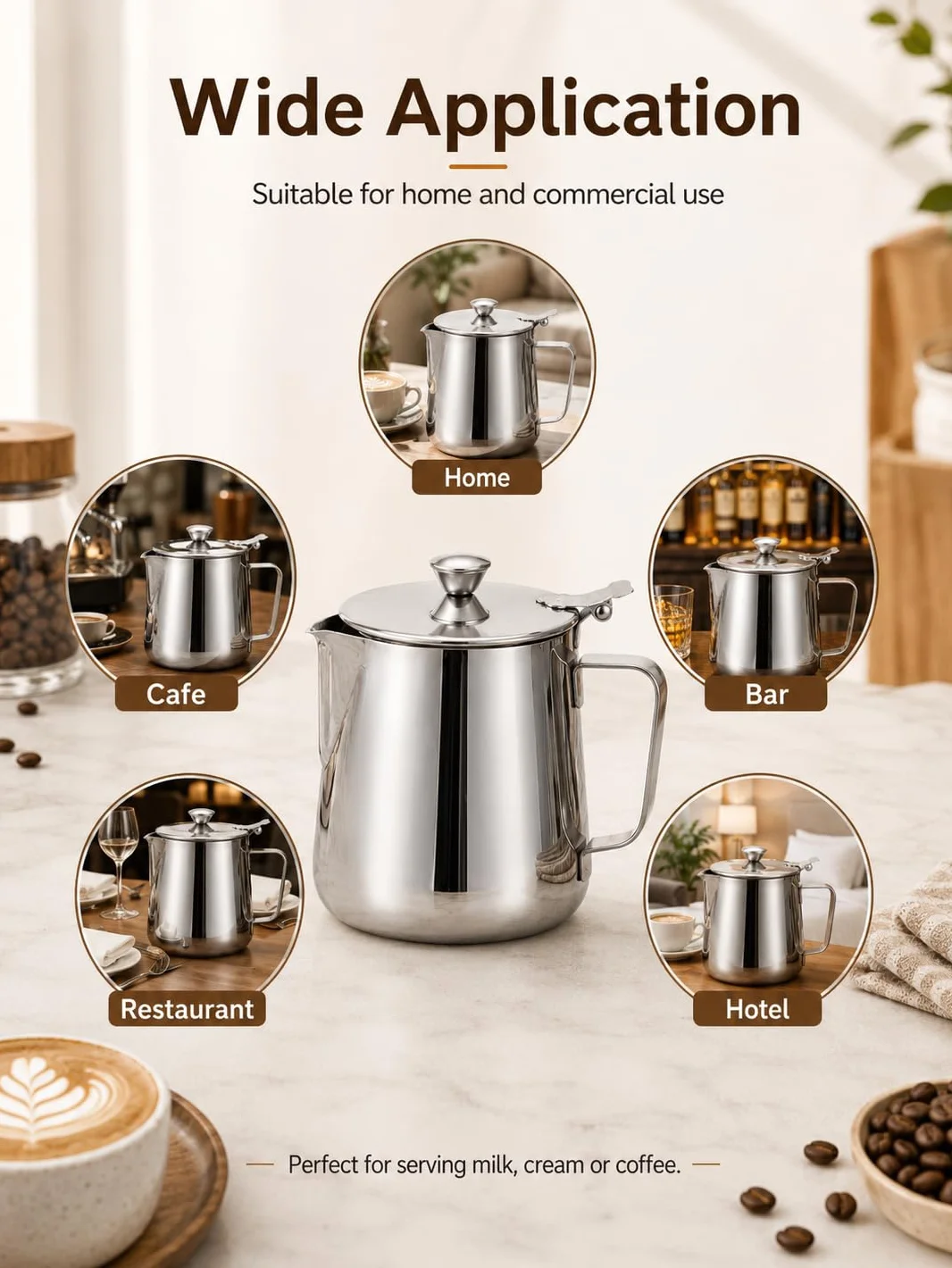 VOBOR Jarra de Espuma de Leche Acero Inoxidable 350ML Vaso Espumador para Capuchino Espresso Latte