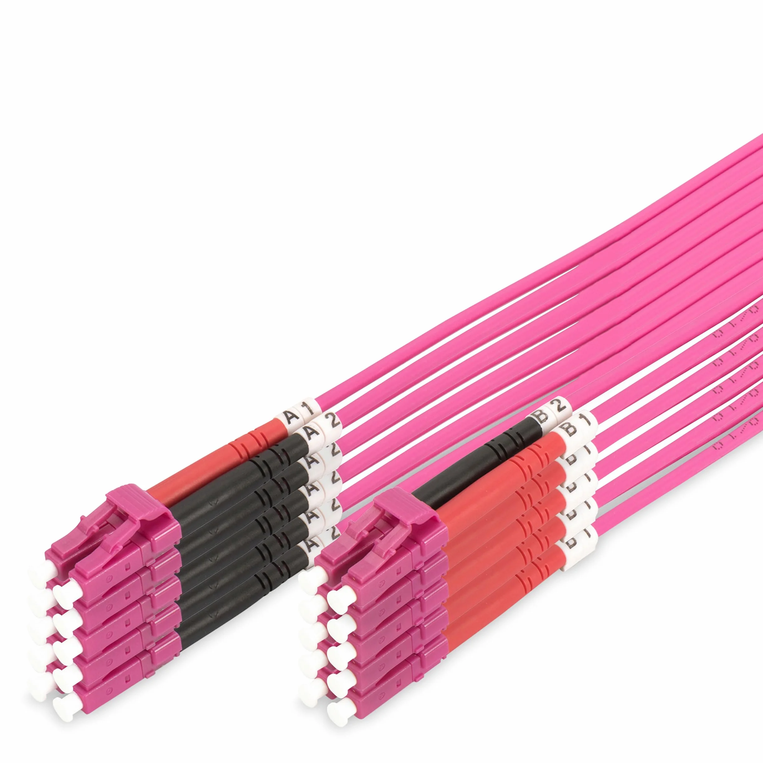 DIGITUS Cable de fibra óptica OM4, 5 piezas, 2 m, LC a LC, Cable de fibra óptica dúplex, 1 / 10 / 40 / 100 Gbit/s, Cable LAN de fibra óptica multimodo MM, Tipo de fibra: 50/125 µ, Violeta