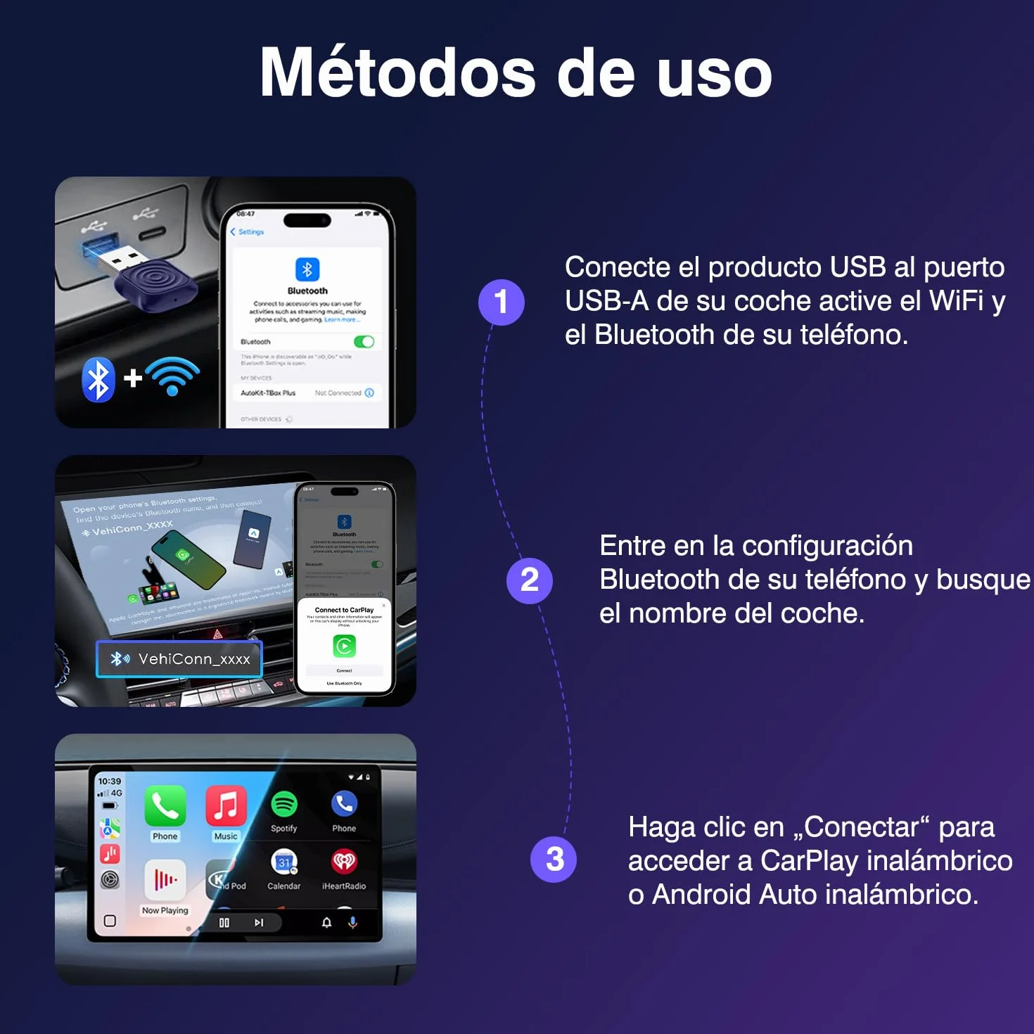 Carlinkit Adaptador inalámbrico CarPlay/Android Auto USB Mini Ultra para CarPlay con cable de fábrica y Android Auto con cable OEM, Plug & Play Wireless CarPlay/Android Auto Dongle compatible con iOS