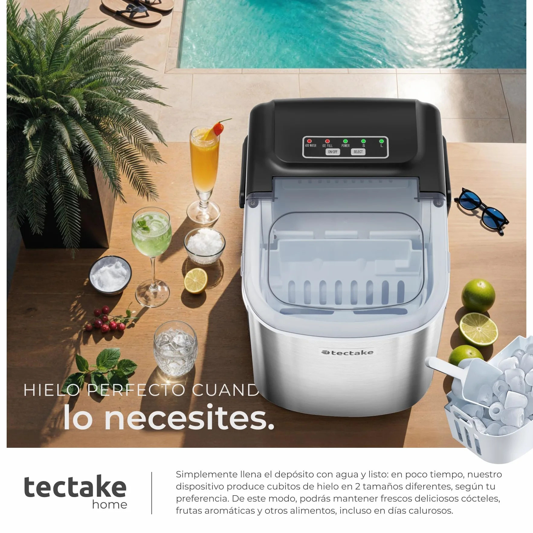 Tectake Máquina de Hielo Portátil 1,2 L Acero Inoxidable plateado