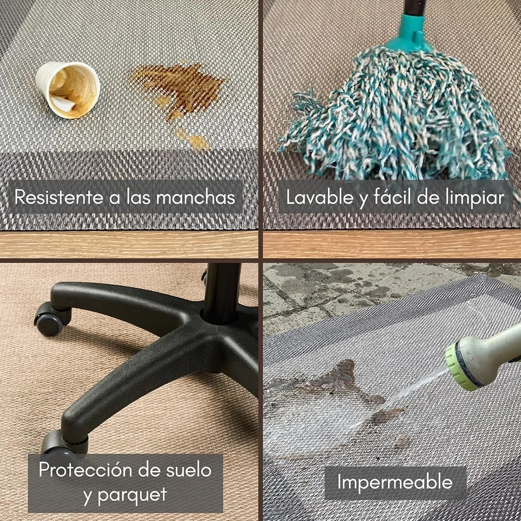 Alfombra Vinilica Trenzada Lavable Antideslizante 100x150 cm GRECA-Beige