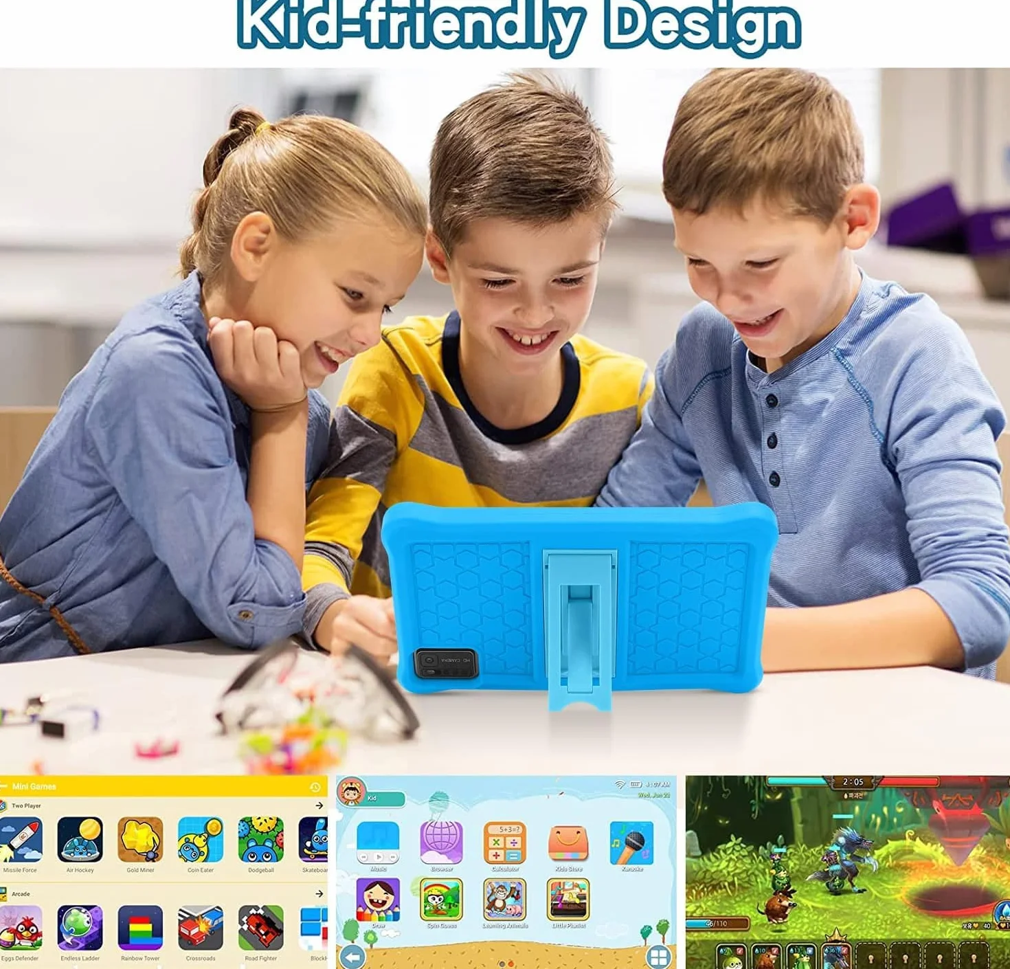 Tablet para Niños 7 Pulgadas, Tablet Android 13 con 8GB RAM 64GB ROM (mpliable 256 GB), Control Parental, Pantalla IPS HD, GMS Certified, WiFi, Tableta Niños Educativo con Funda de EVA (Azul)