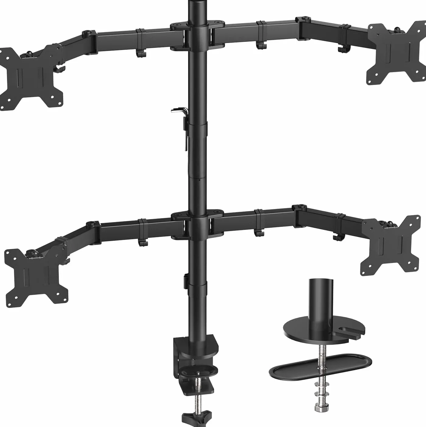 HUANUO Soporte para 4 Monitores - Soporte Monitor LCD Carg Pesad con Articul Compl, Compat con 4 Pantal hast 27"-Cada Brazo Soport Peso Máx 10 kg, compat con Patron VESA 75x75 mm-100x100 mm