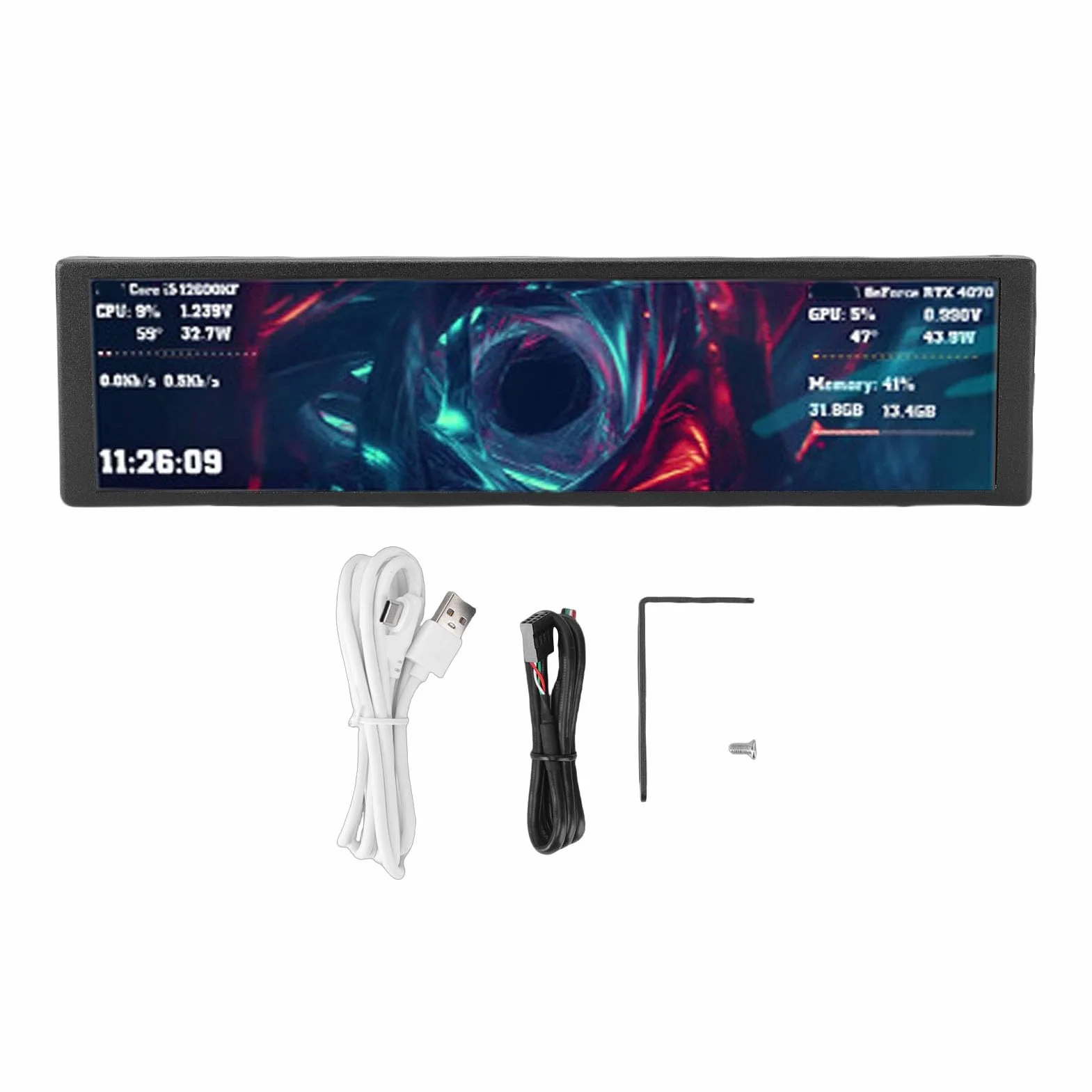 Pantalla Secundaria de la Caja de la Computadora de 9.2 Pulgadas, Modo Vertical Horizontal, Tema de Video Dinámico, Panel de Visualización de Temperatura (Black)