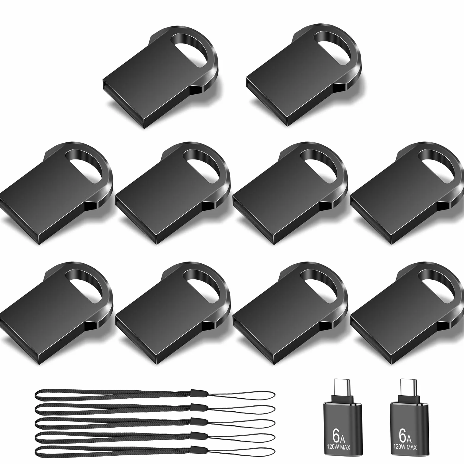 EASTBULL Mini unidad flash USB 2.0 tipo C de metal 2.0 de 16 GB, 10 unidades pequeñas USB 2.0 con cordón para almacenamiento y copia de seguridad (16 GB)