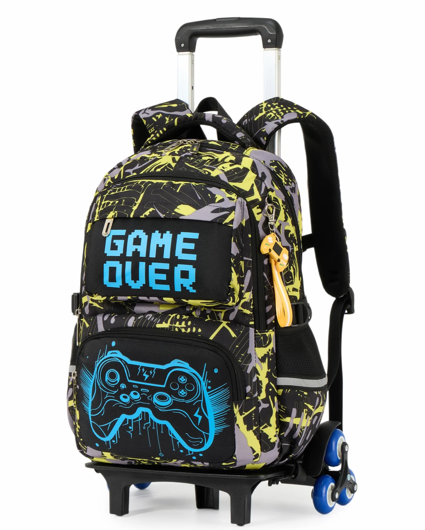 Amythe Mochila Trolley Niños 8 a 12 Años con 6 Ruedas Luminosa, Amarillo | Impermeable Grande Reflectante Ligero Amarillo Daypack Multi-Bolsillos Espacioso Resistente para Colegio Viaje Excursión