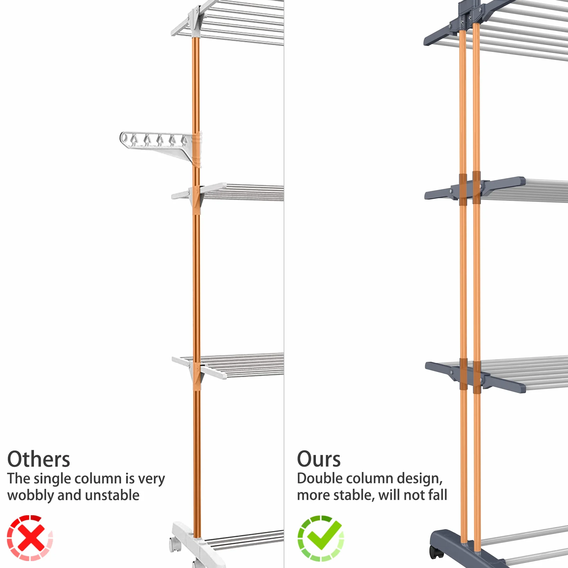 HOMIDEC Tendedero Plegable Vertical 4 Niveles con Ruedas, Acero Inoxidable, Exterior e Interior, Gris