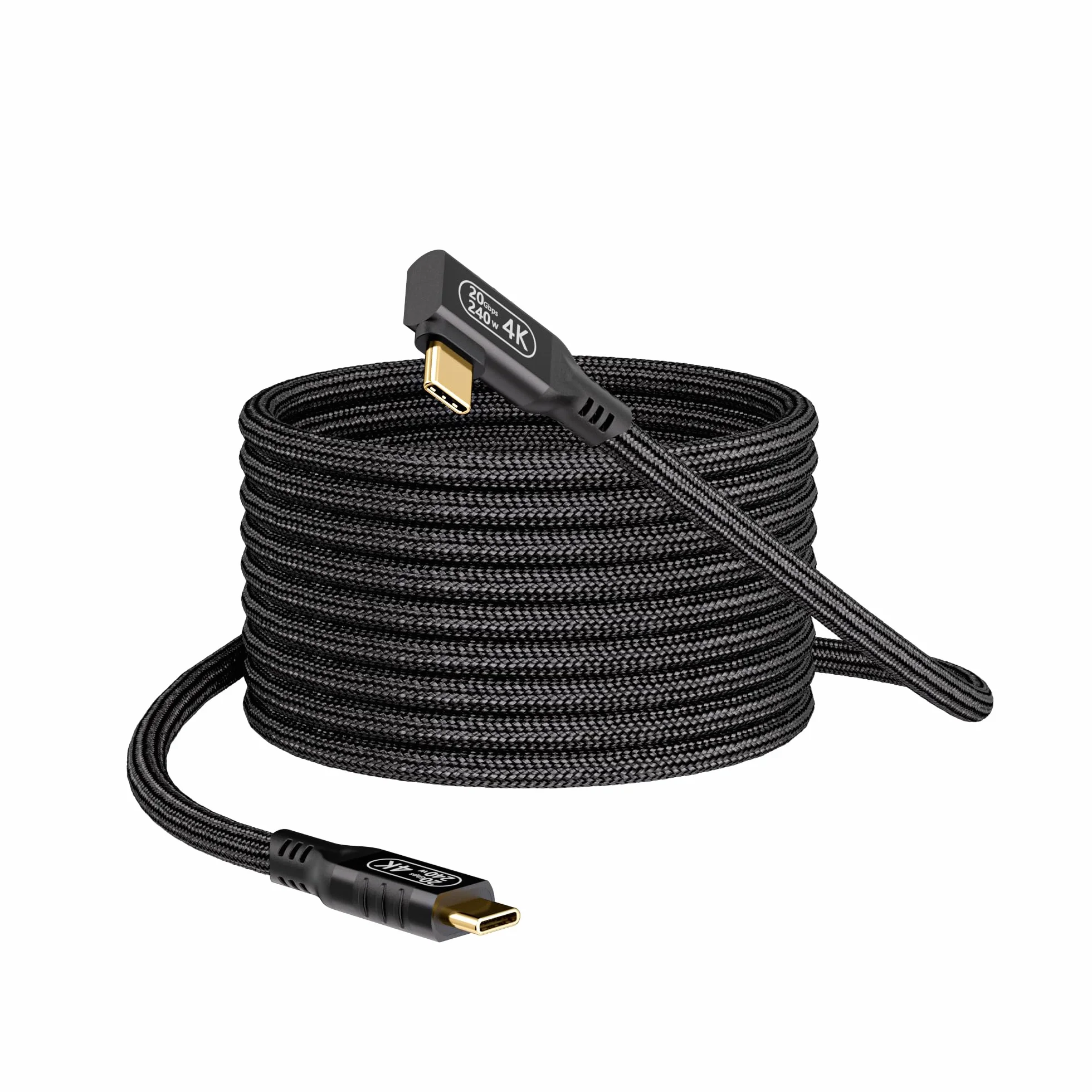 Cable USB C a USB C de 90 grados de 16.5 pies, transferencia de datos de alta velocidad de 20 Gbps, cable de carga largo USB C en ángulo recto, cable de monitor USB-C USB-C, video 4K 60Hz