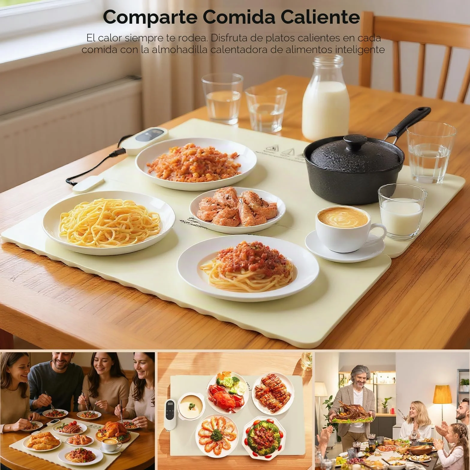 Placa calentadora de alimentos eléctrica grande, 8 niveles temperatura, 20 ajustes temporizador, esterilla calefactora plegable para fiestas