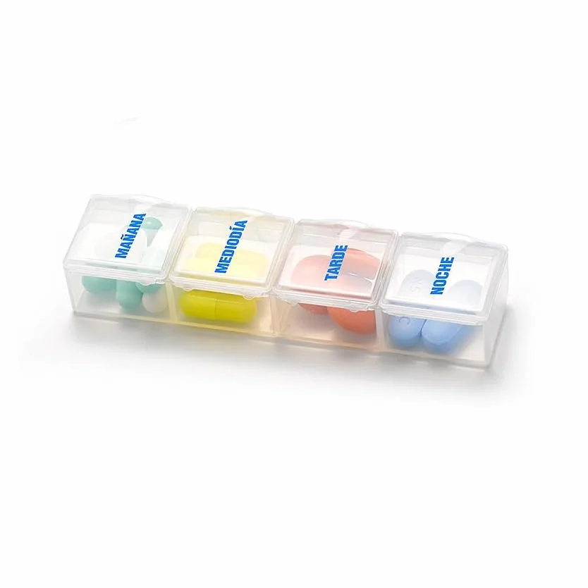 CABLEPELADO Pastillero 4 tomas, Organizador de píldoras, Estuche de medicamentos de plástico