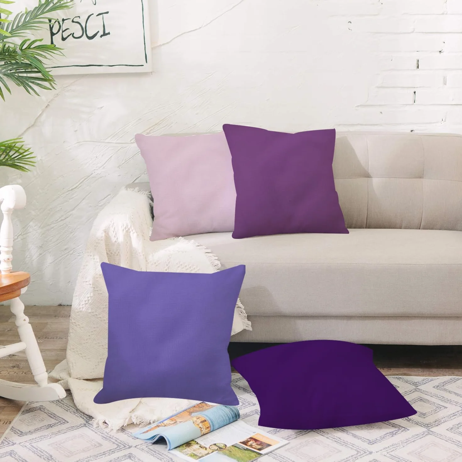 Fundas de cojín de lino para sofá Lavanda Morado Degradado 60x60cm Juego de 4