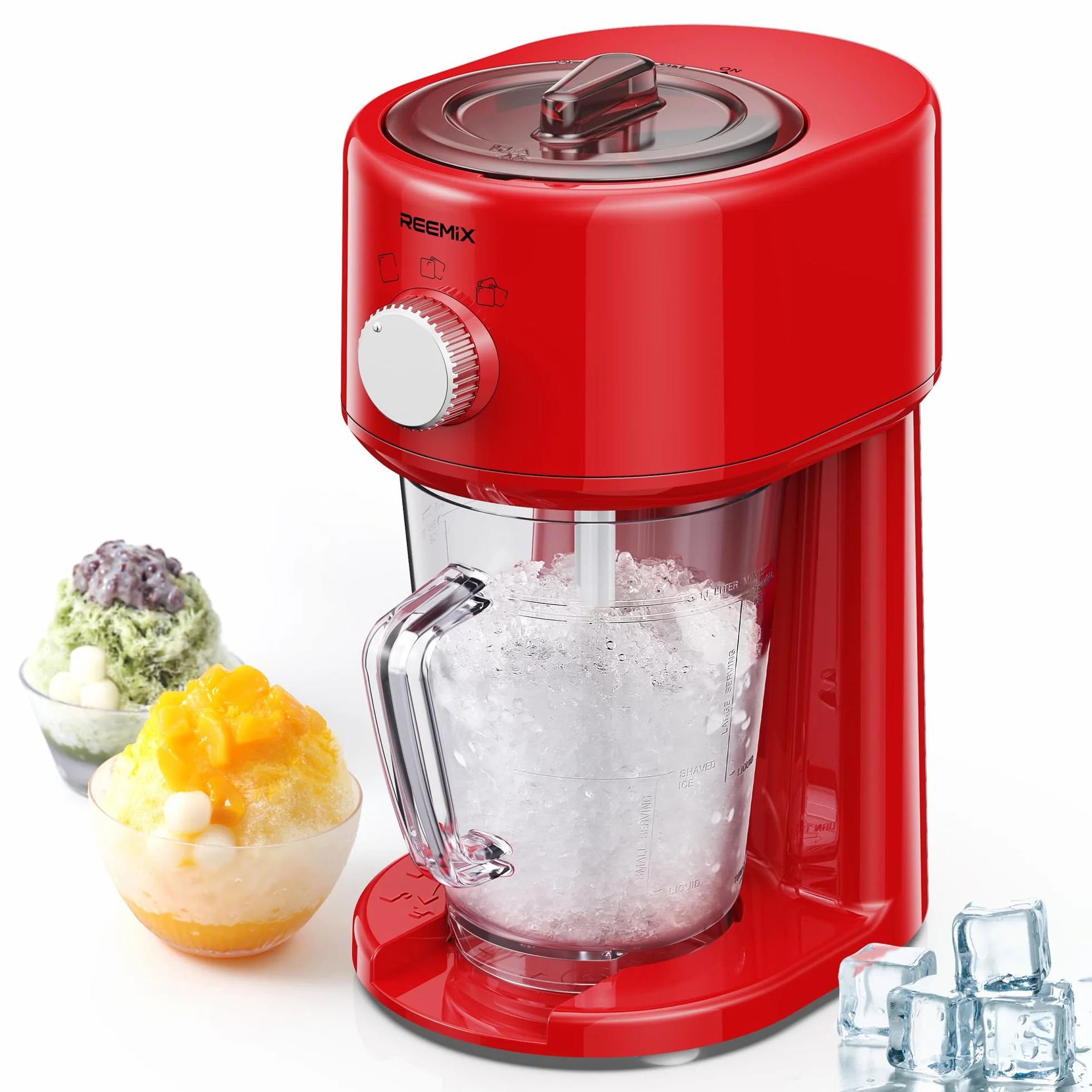 Reemix Slushy Maker Ice Shaver, 3 modos de funcionamiento, cuchillas de acero inoxidable, cierre de seguridad rojo