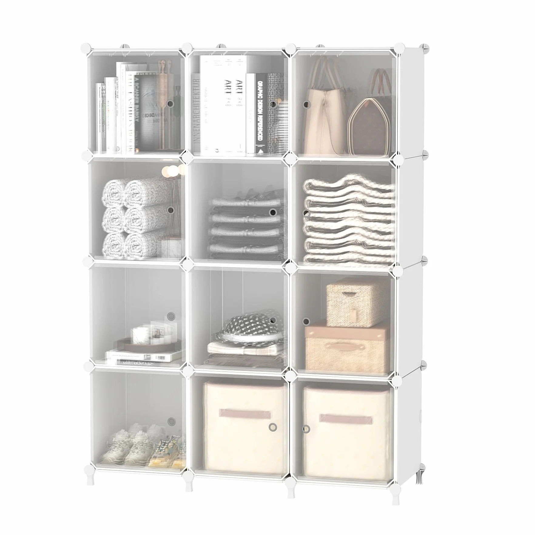 AWTATOS Organizador de Armario de Almacenamiento de Cubos con 12 Estantes y Puertas, Blanco